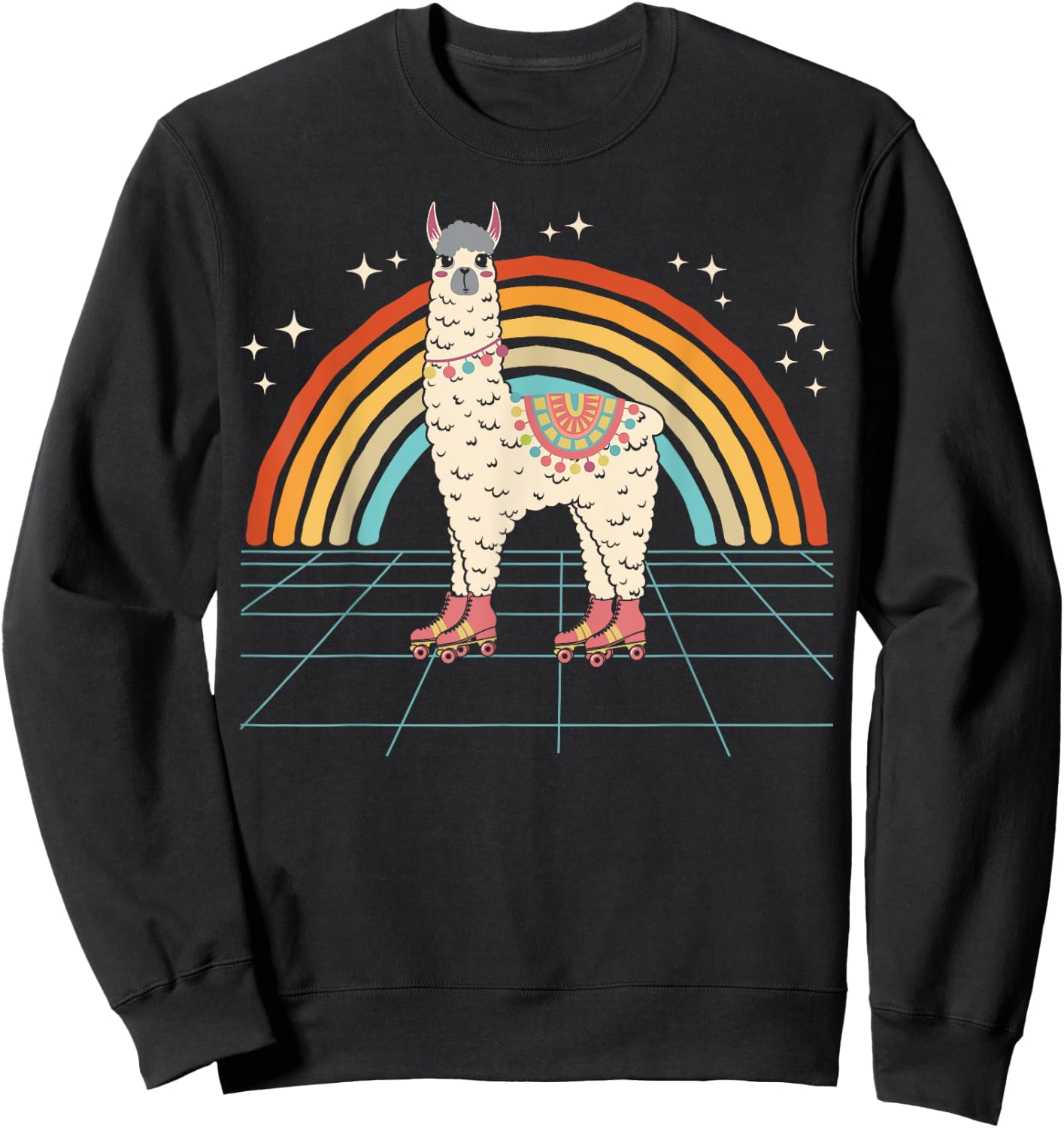 Roller Skating Alpaca Skater Skate Retro Vintage 70s/80s Sweatshirt - Sweatshirt | Black