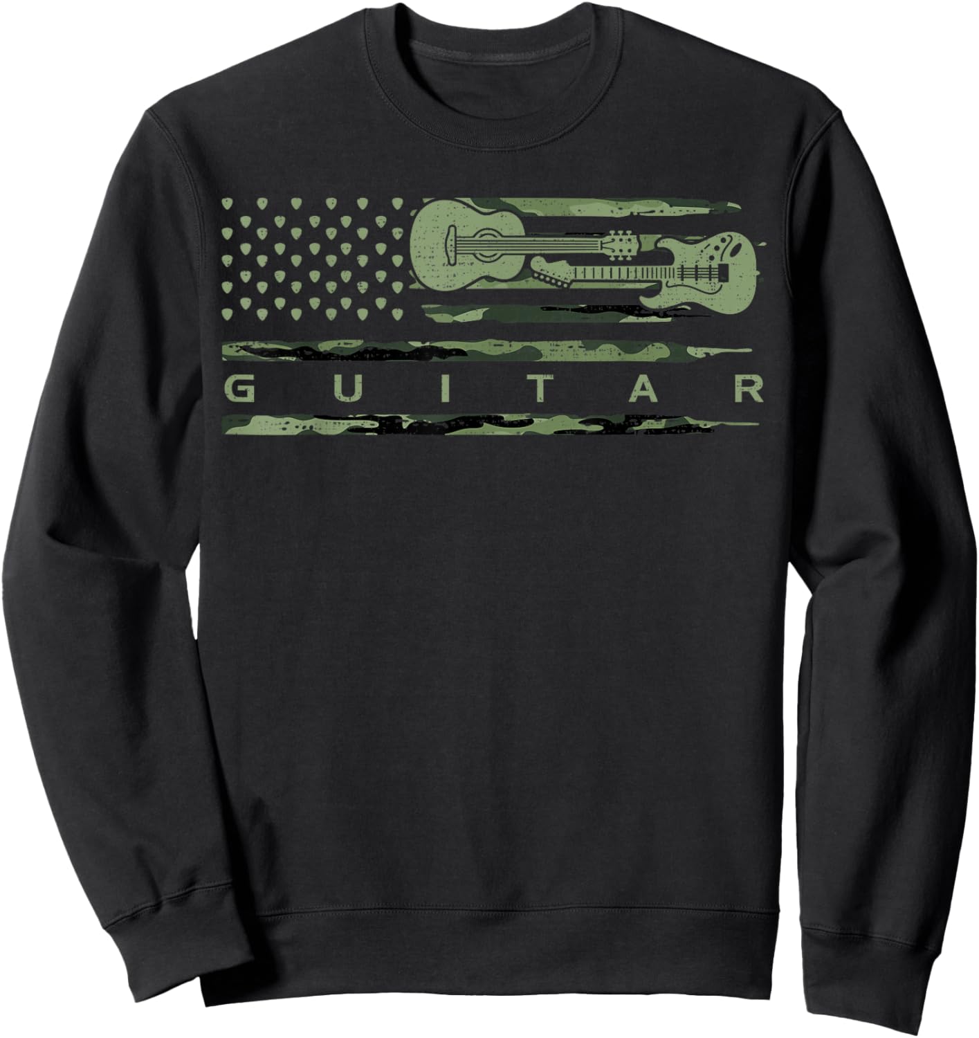 Vintage Camouflage Guitar, Guitarist, Guitar Lover Sweatshirt - Sweatshirt | Black