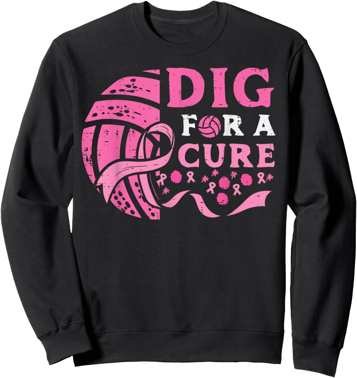 Breast Cancer Aware Volleyball Dig For Cure Women Men Kids Sweatshirt - Sweatshirt | Black