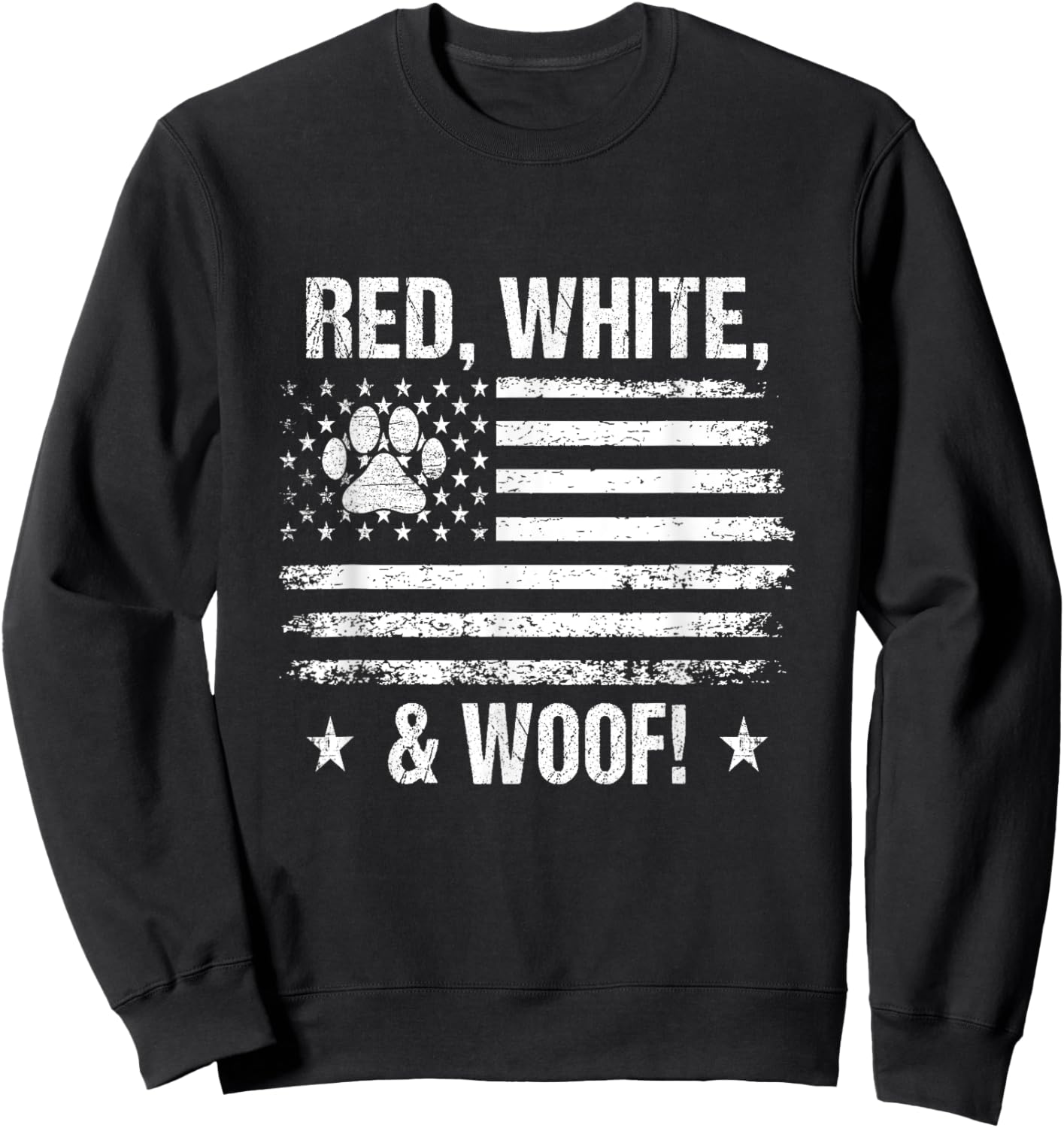 Red White & Woof - Dog Paw Print US Flag Retro Men Women Kids Sweatshirt - Sweatshirt | Black