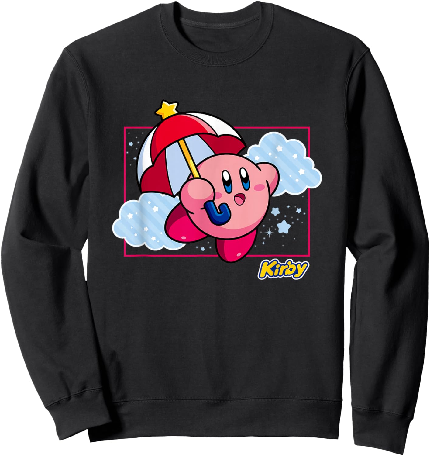 Kirby Magical Umbrella Pastel Cloudy Panel Sweatshirt - Sweatshirt | Black