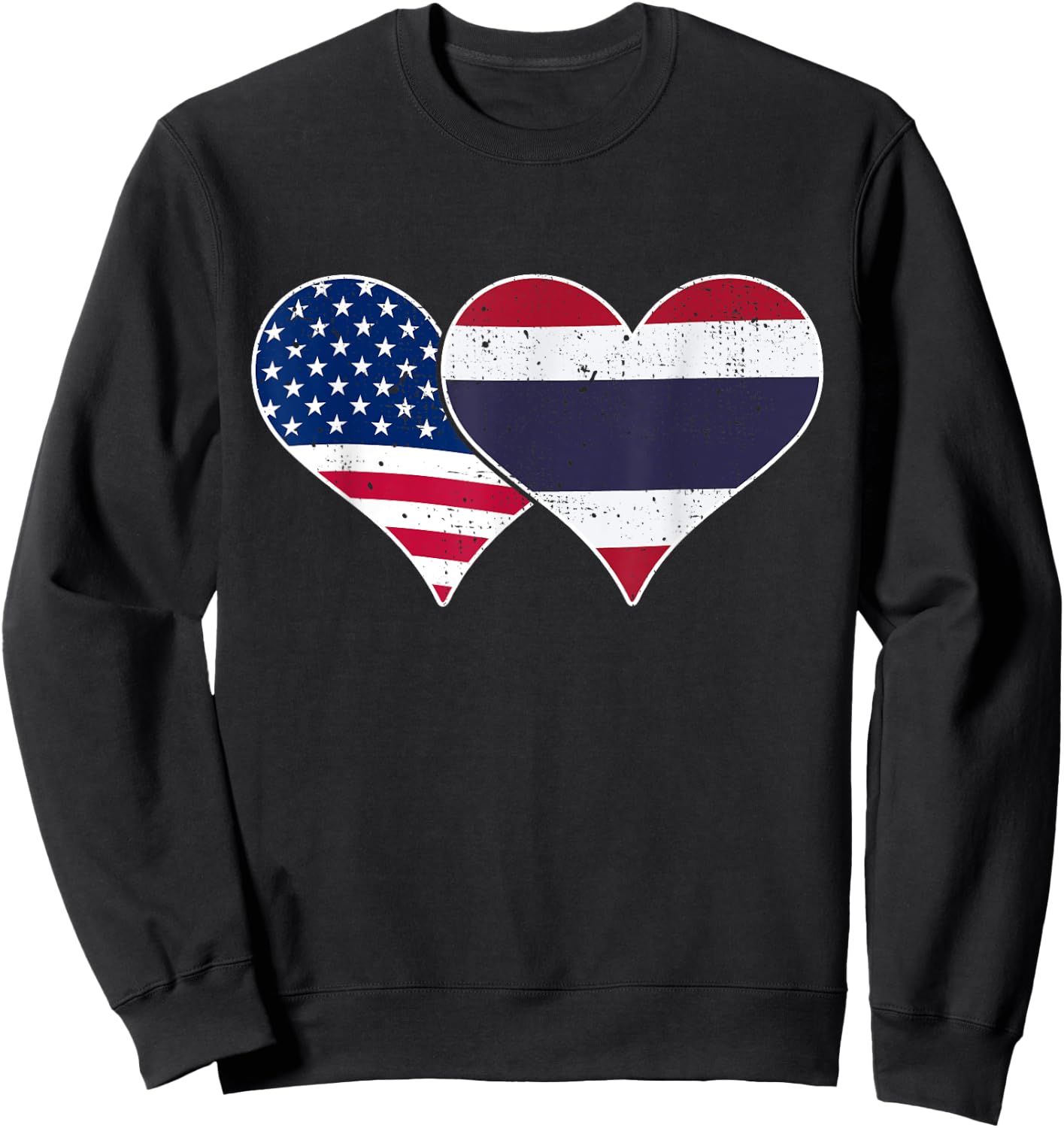 USA and Thailand Flags - American & Thai Vintage Hearts Sweatshirt - Sweatshirt | Black