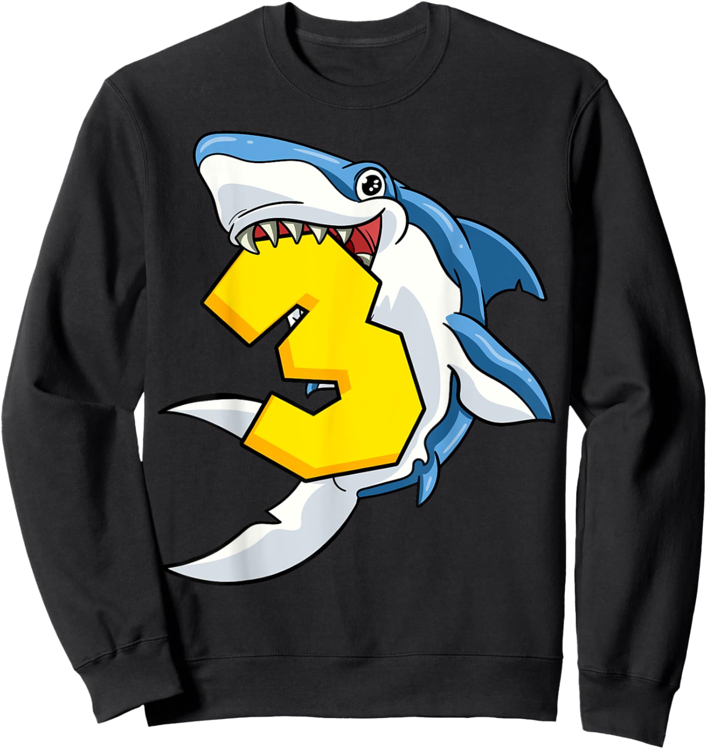 3 Shark Birthday Animal Themed Bday Party Celebration 3rd Sweatshirt - Sweatshirt | Black
