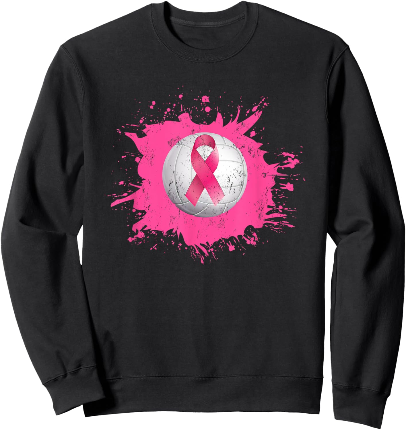 Volleyball Pink Ribbon Breast Cancer Awareness Sweatshirt - Sweatshirt | Black