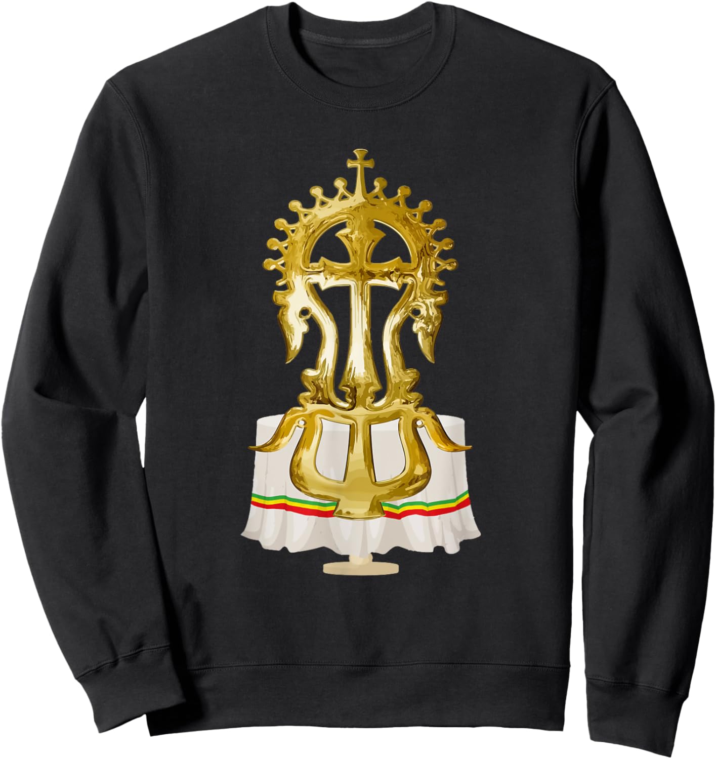 Ethiopian Cross African Graphic Art Sweatshirt - Sweatshirt | Black
