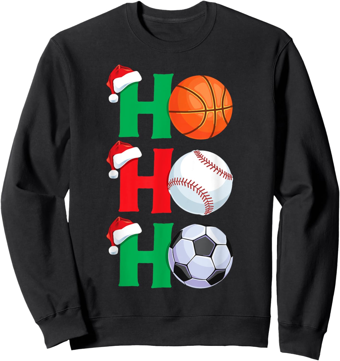 Ho Ho Ho Boys Christmas Sports Basketball Baseball Soccer Sweatshirt - Sweatshirt | Black