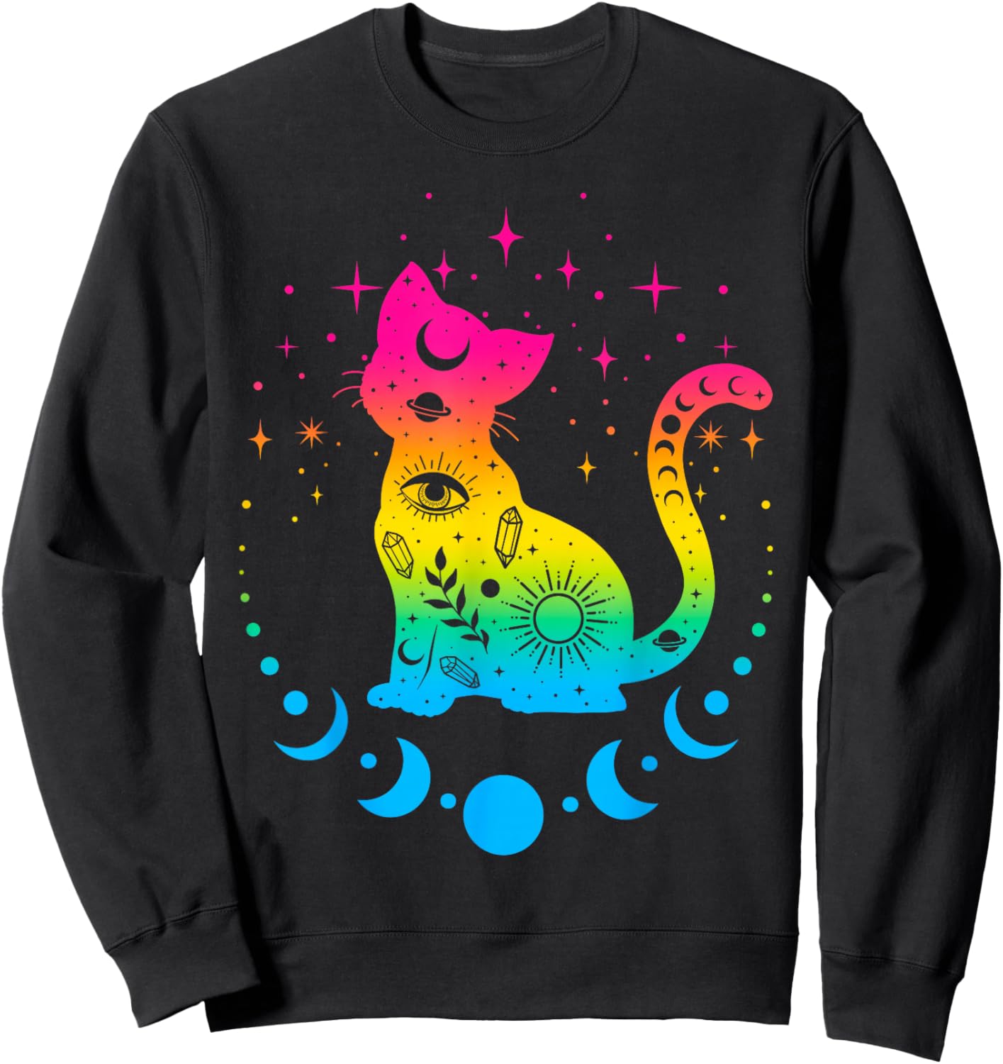 Celestial Pansexual Pride Flag Colours Astrology Cat Sweatshirt - Sweatshirt | Black