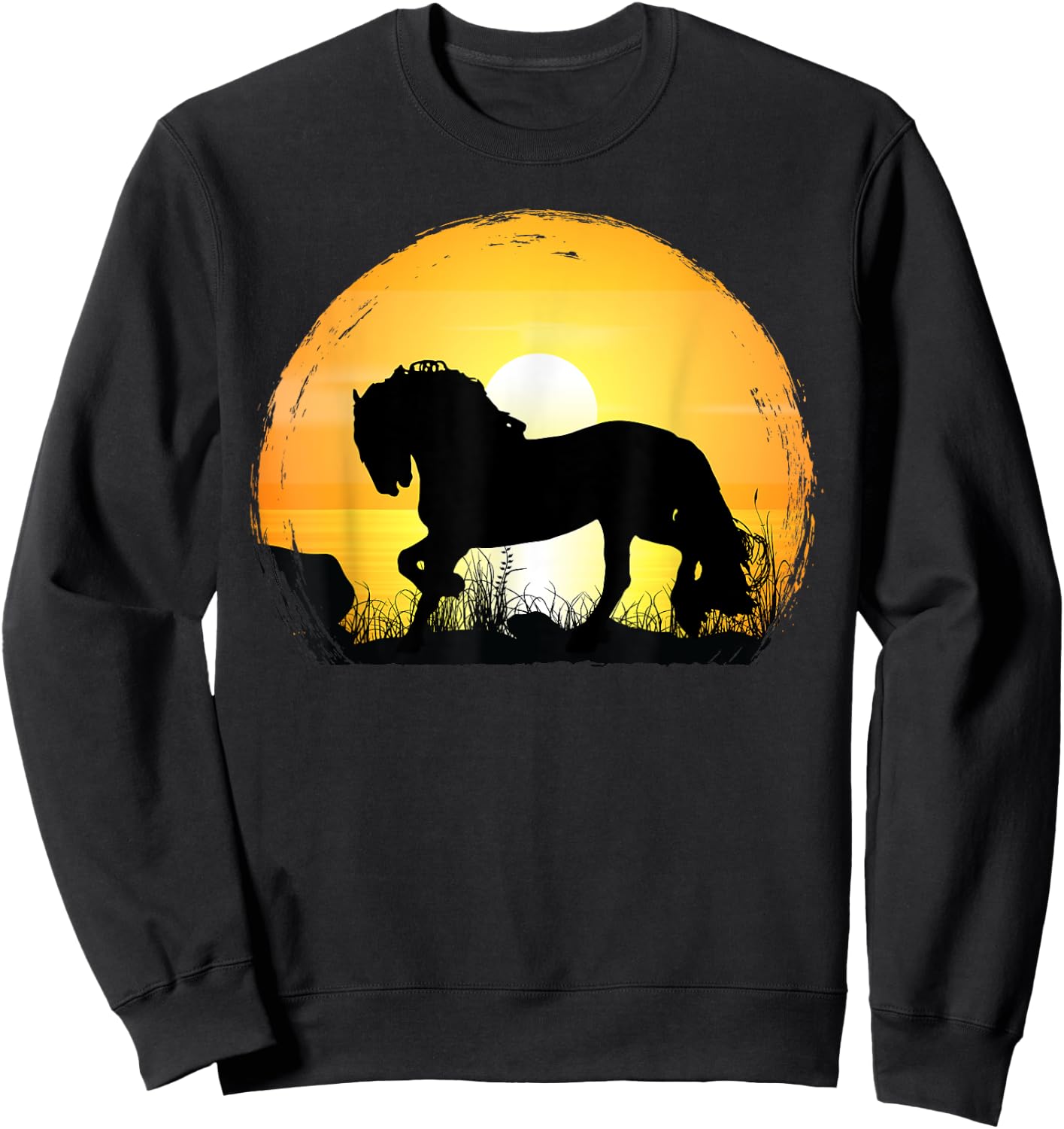 Sunset Horse Breed Silhouette - Friesian Sweatshirt - Sweatshirt | Black