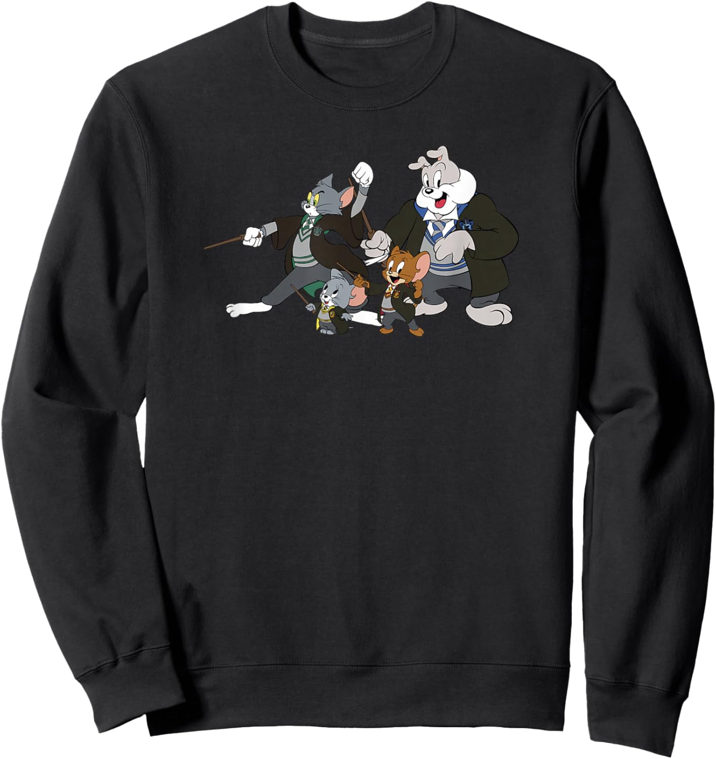 WB100 Tom and Jerry Cast With Hogwarts Uniforms Group Shot Sweatshirt - Sweatshirt | Black