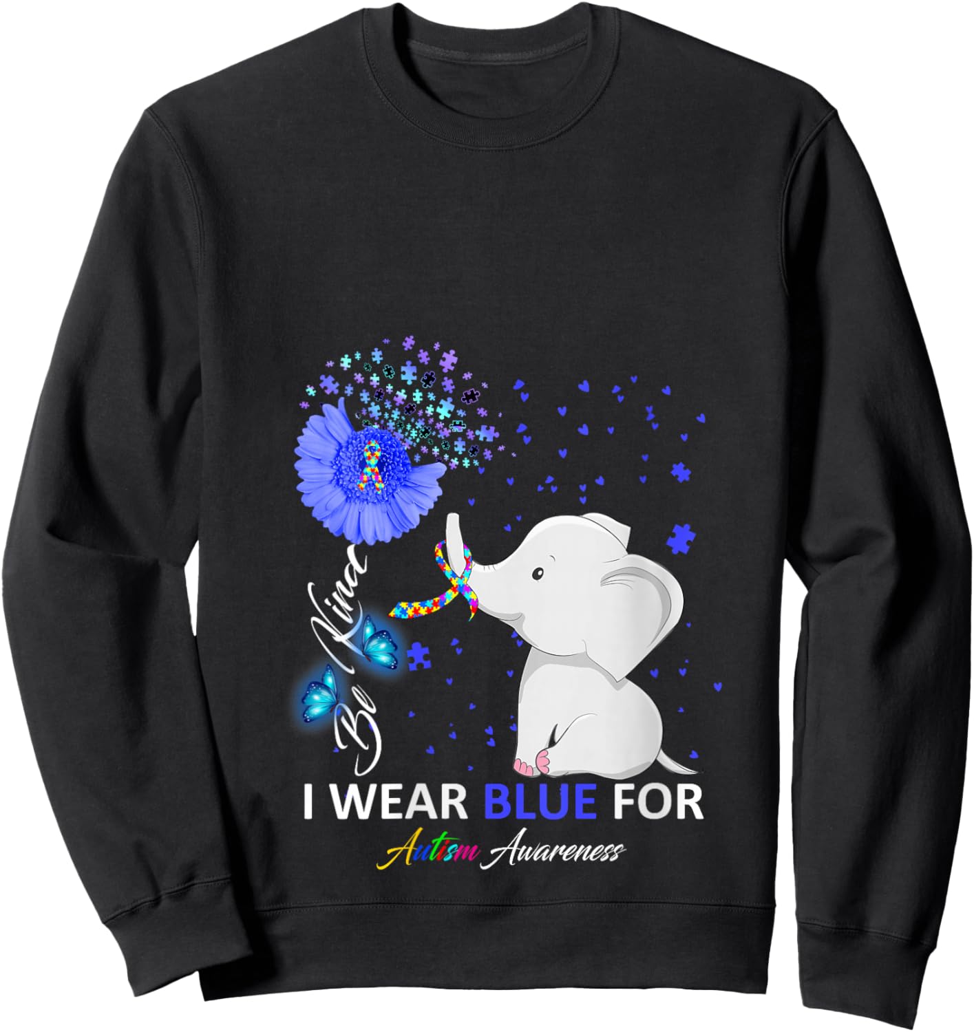 I Wear Blue Autism Awareness - Elephant Autism Awareness V-Neck Sweatshirt - Sweatshirt | Black