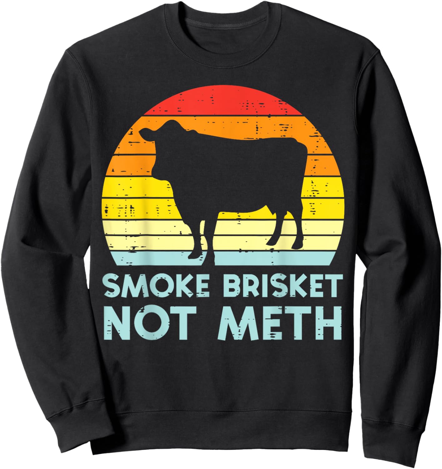 Grill Brisket Beef Sunset Retro Bbq Barbecue Grill Women Men Sweatshirt - Sweatshirt | Black