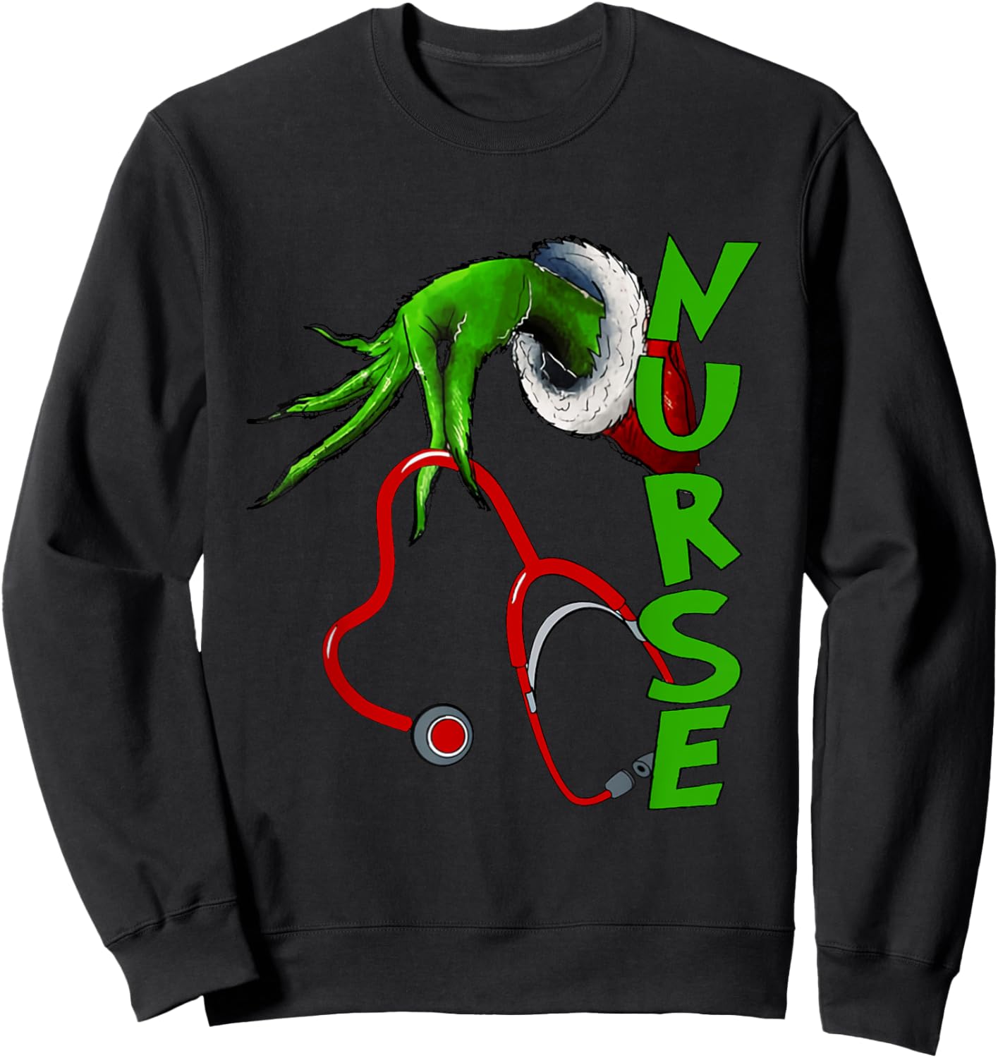 Nurse Christmas Stethoscope Nurses Xmas Pajamas PJs Women Sweatshirt - Sweatshirt | Black
