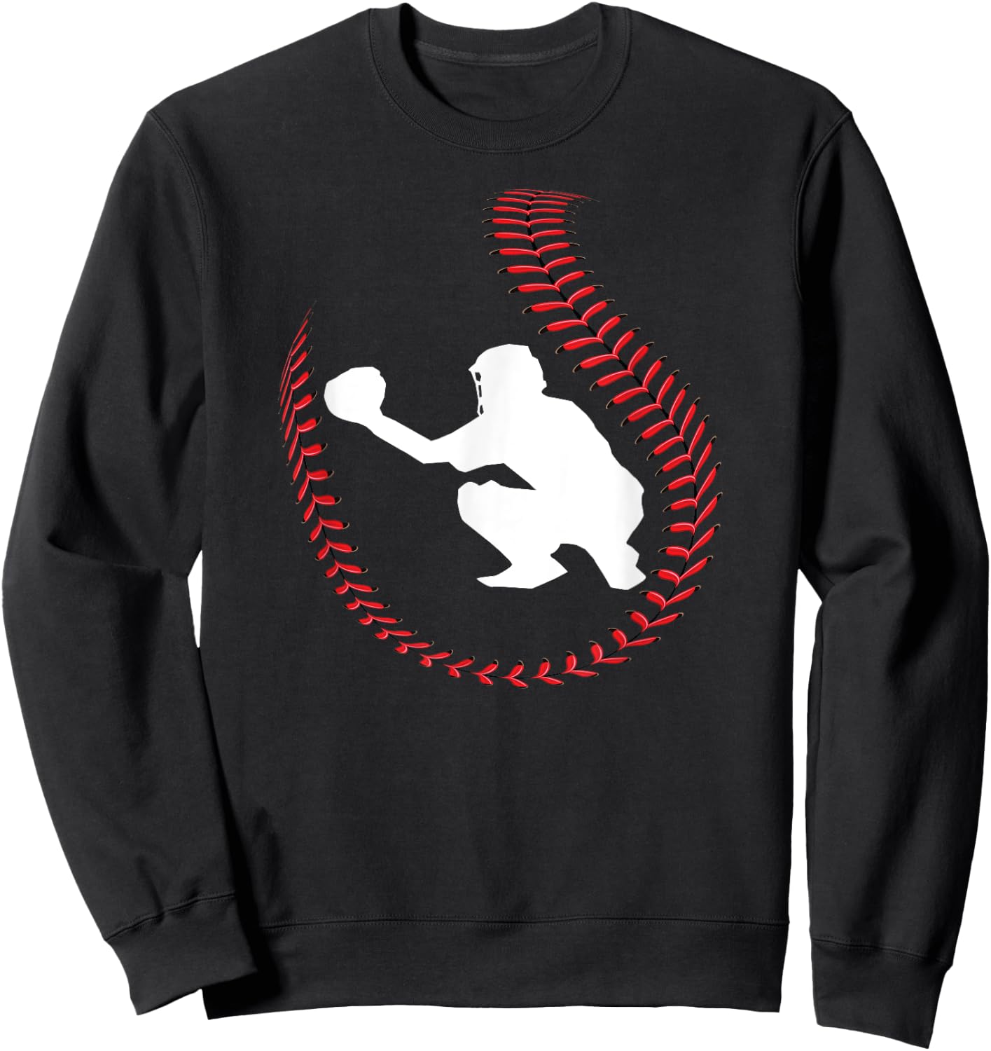 Baseball Catcher Ball Stitch Silhouette Sweatshirt - Sweatshirt | Black