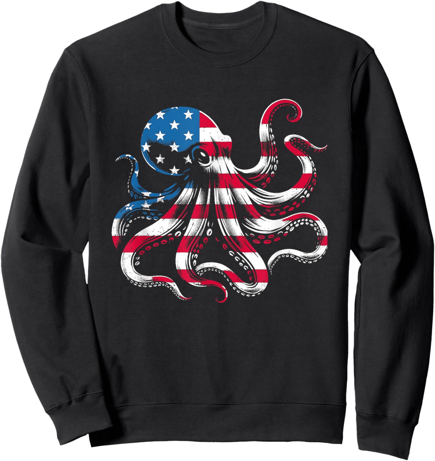Octopus American Flag - Patriotic USA Ocean Animal Lover Sweatshirt - Sweatshirt | Black