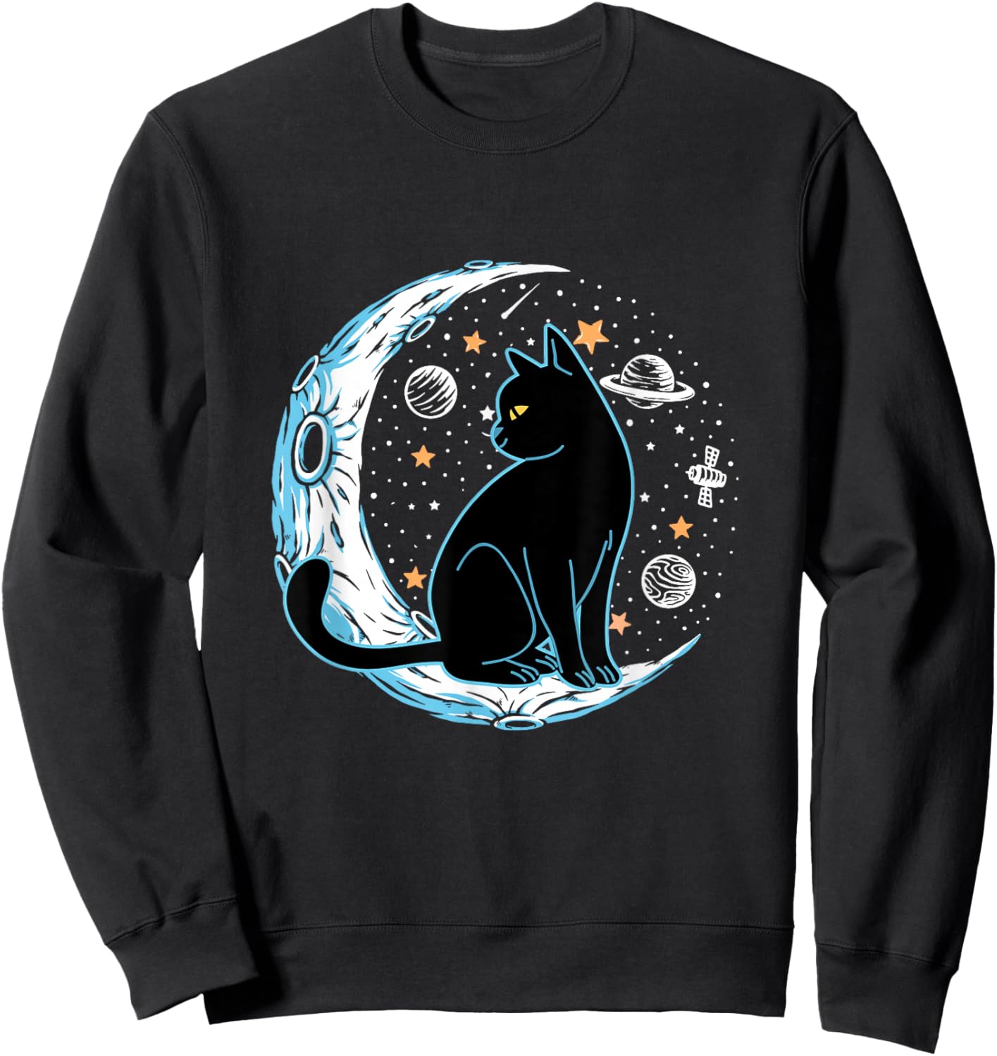 Black Cat Crescent Sailor-Moon Phases Astrology Pet Lover Sweatshirt - Sweatshirt | Black