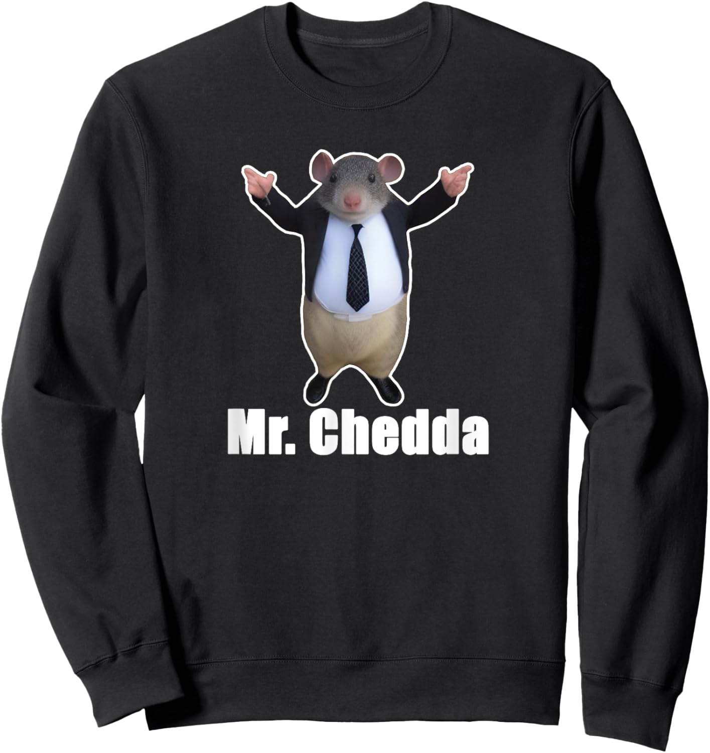 Mr Chedda Memes Black Cartoon Meme , -Adults, Small, Short Sleeve Sweatshirt - Sweatshirt | Black