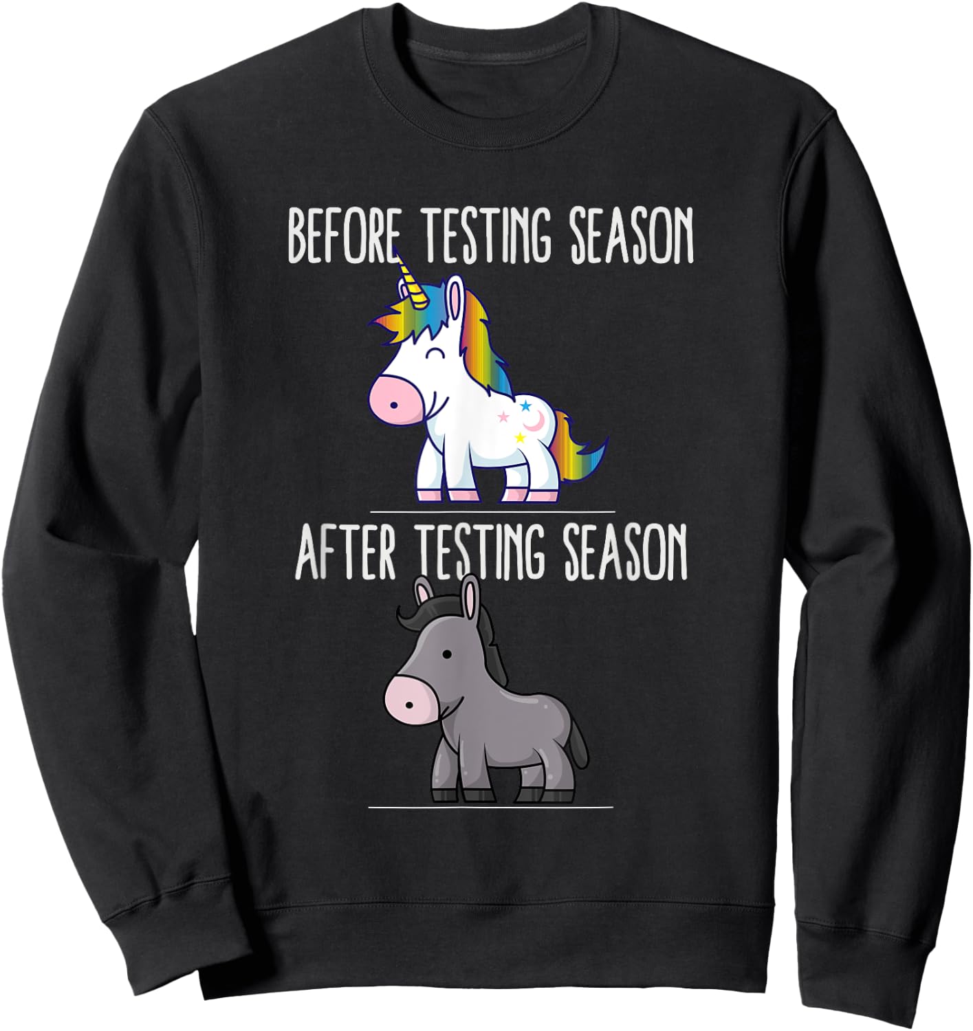 Before After Testing Season Is My Cardio Teacher Unicorn Sweatshirt - Sweatshirt | Black