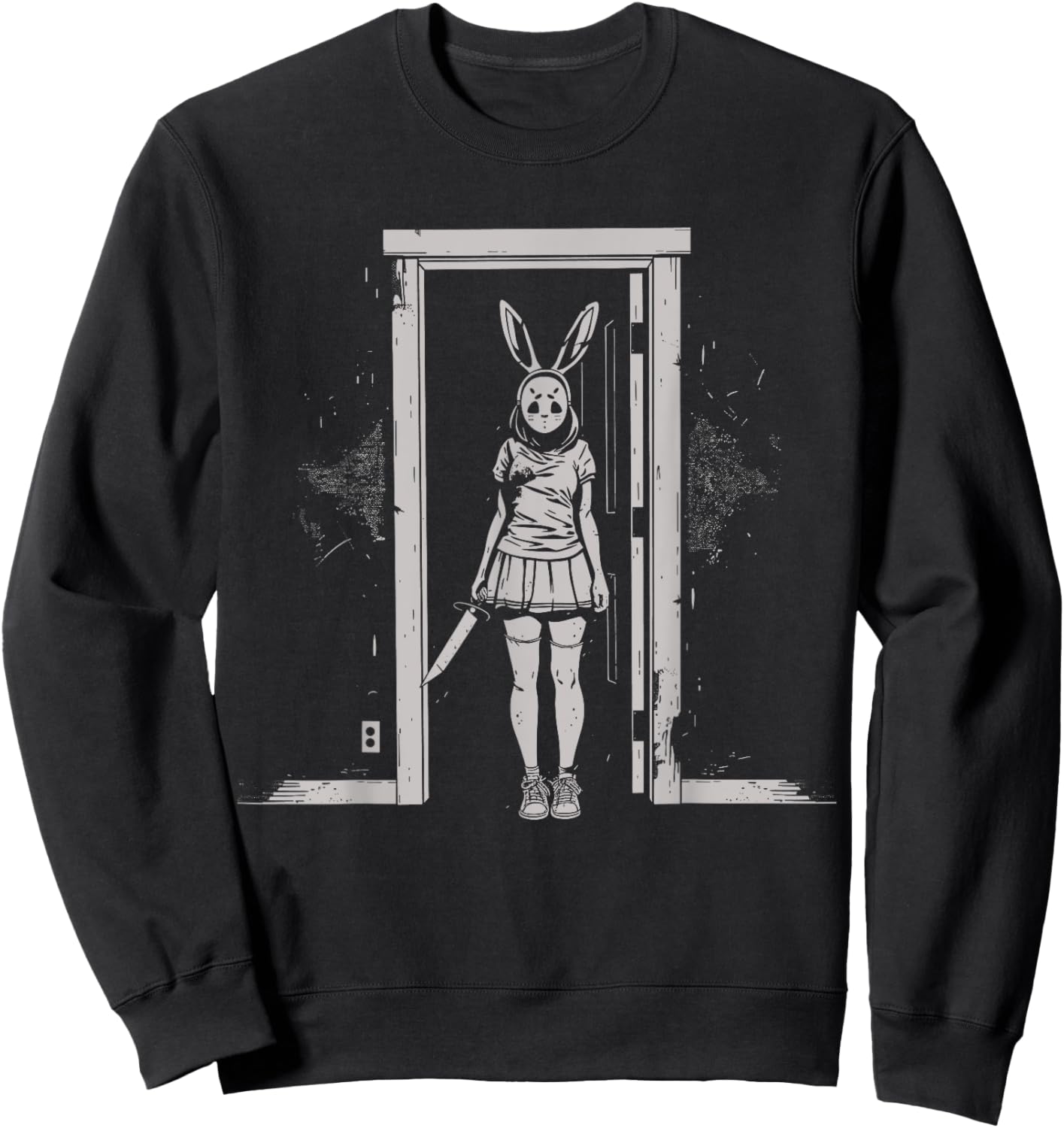 Horror Girl Bunny Mask Slasher Goth Alt Anime Creepy Rabbit Sweatshirt - Sweatshirt | Black