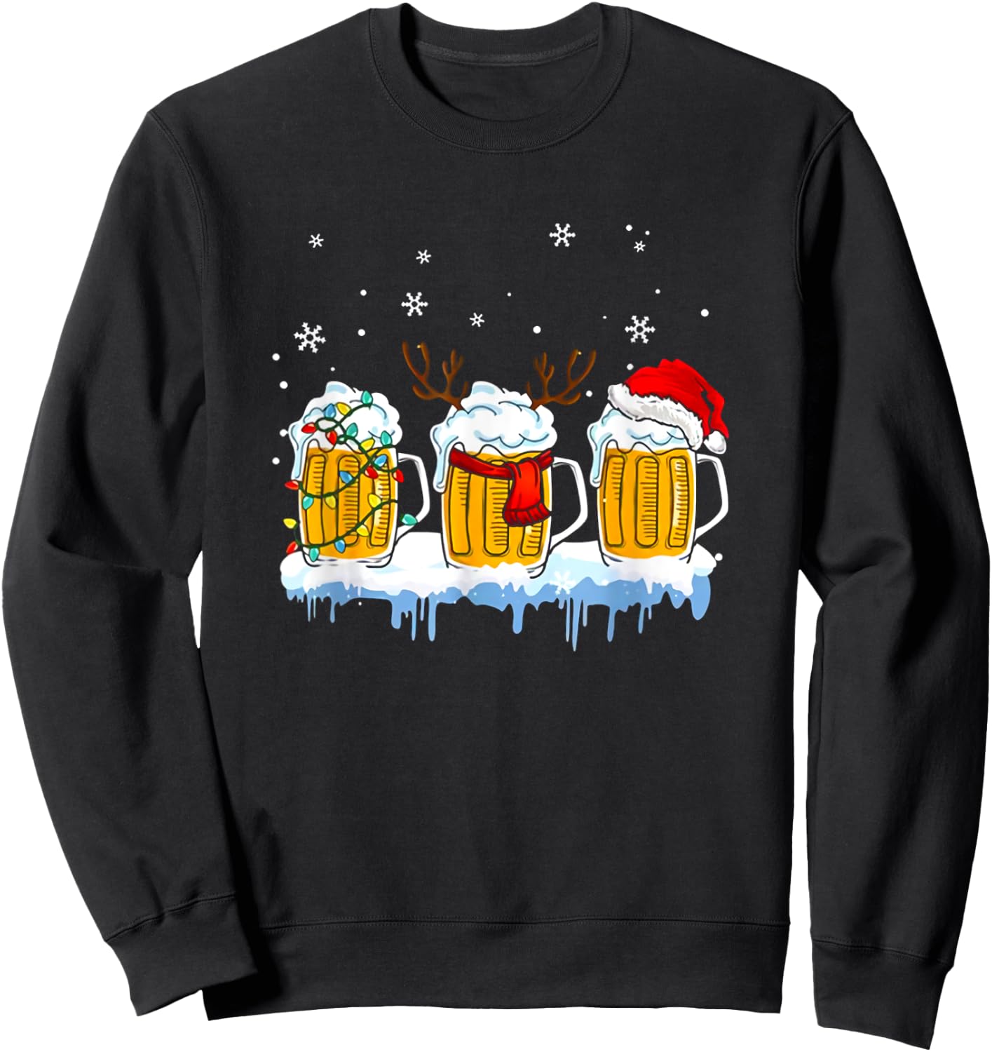 Beer Christmas Mug Santa Reinbeer Xmas lights pajamas Sweatshirt - Sweatshirt | Black