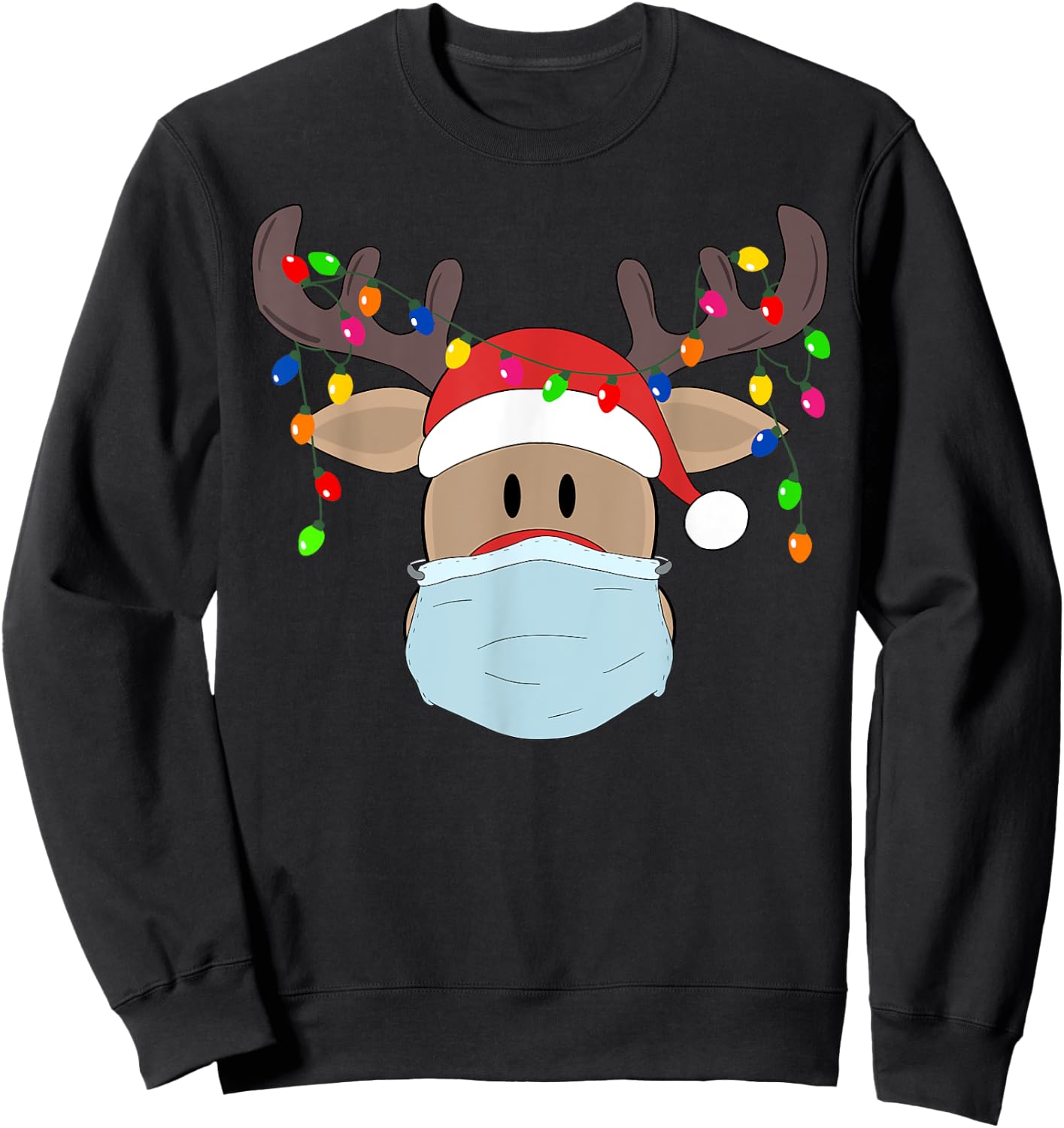 Christmas mask cute Rudolph reindeer mask shirt for holidays Sweatshirt - Sweatshirt | Black