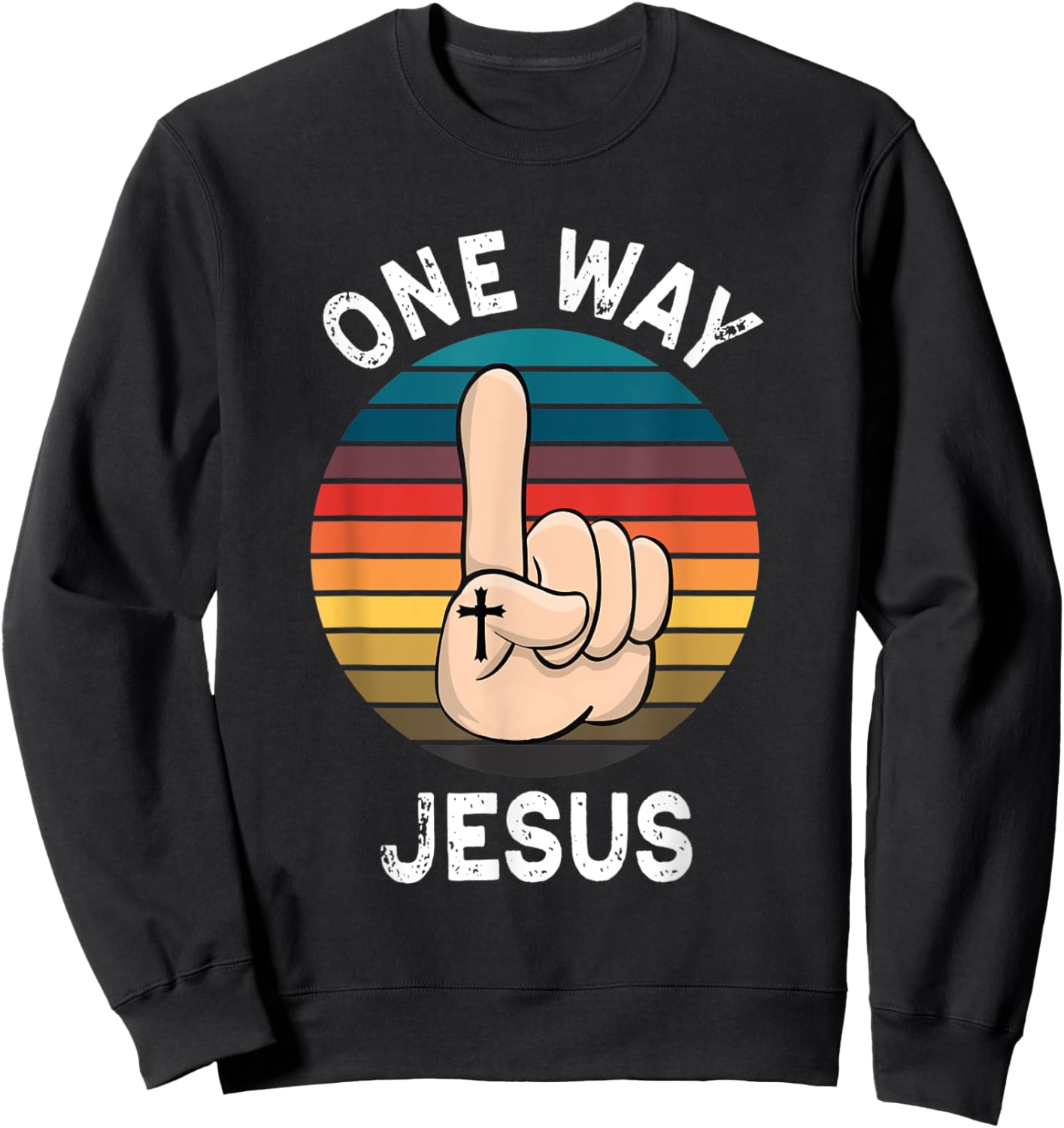Vintage Finger Up People Christian Revolution One Way Jesus Sweatshirt - Sweatshirt | Black