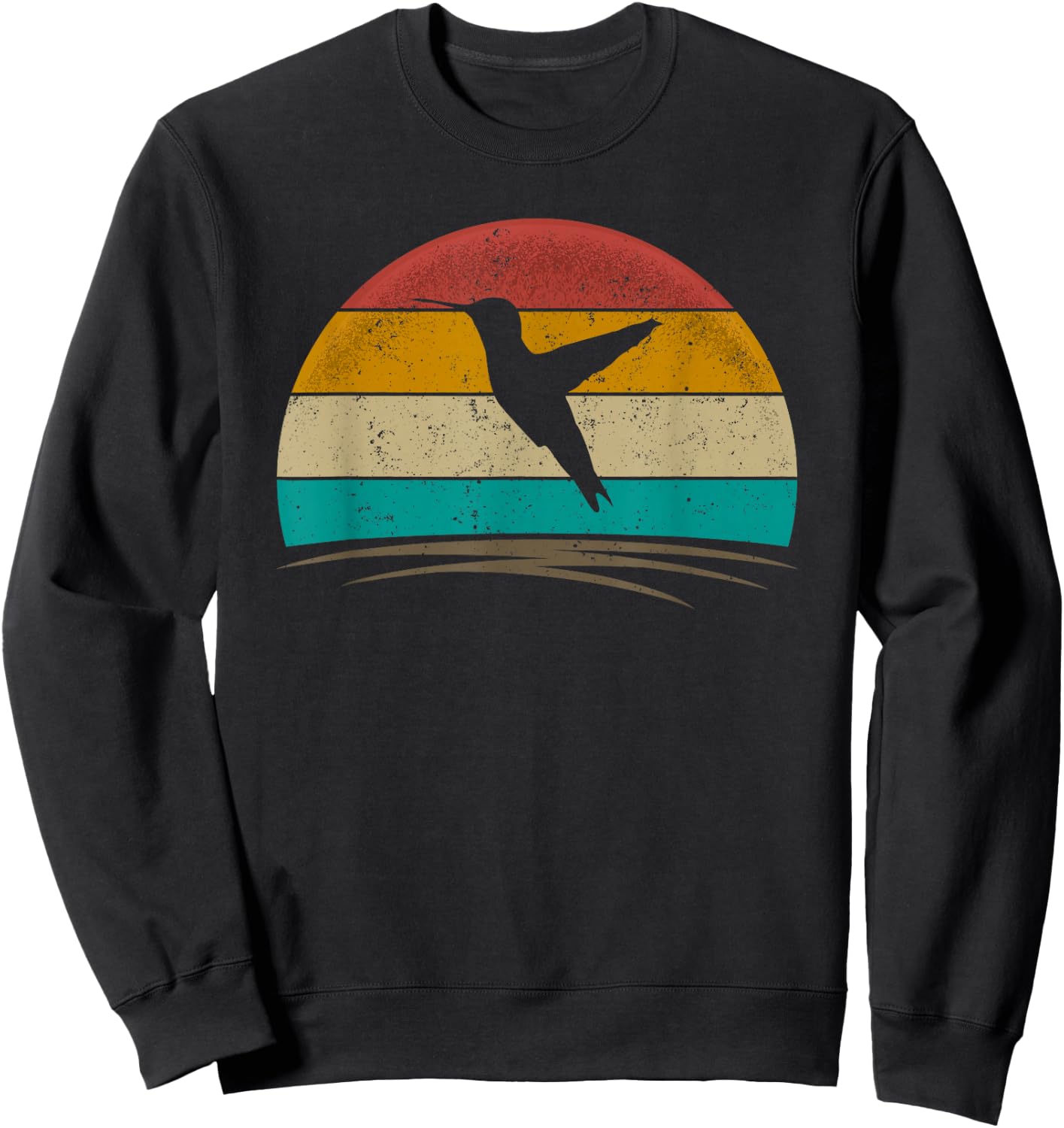 Hummingbird Retro Vintage 70s Distressed Men Women Sweatshirt - Sweatshirt | Black