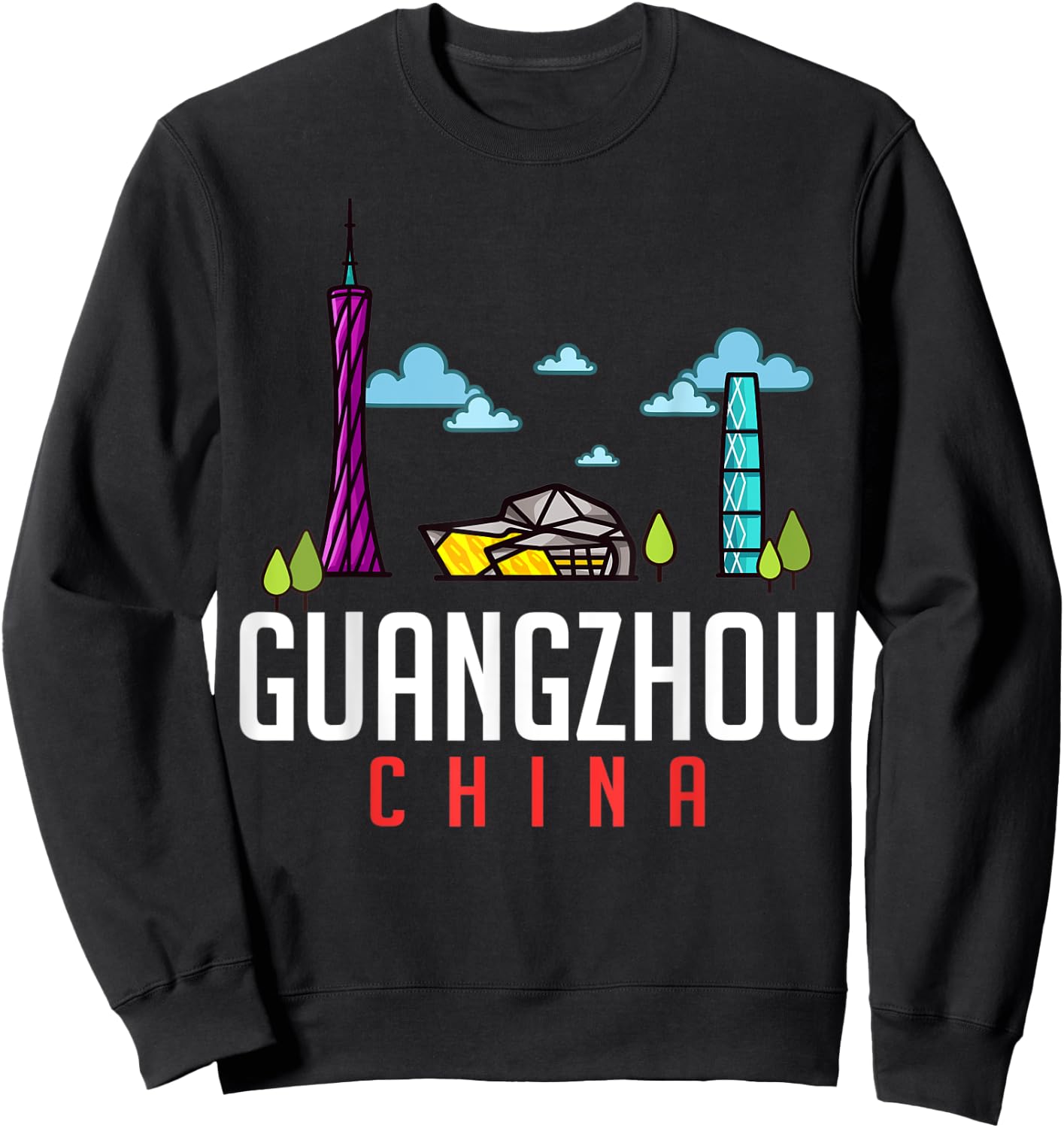 Guangzhou China City Skyline Map Travel Sweatshirt - Sweatshirt | Black