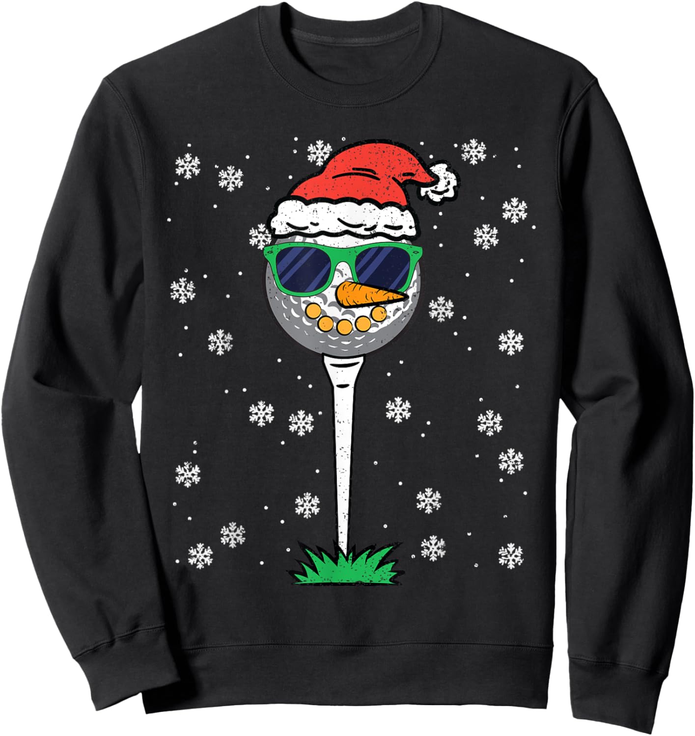 Golf Ball Snowman Christmas Pajama Funny X-mas Sport Golfer Sweatshirt - Sweatshirt | Black
