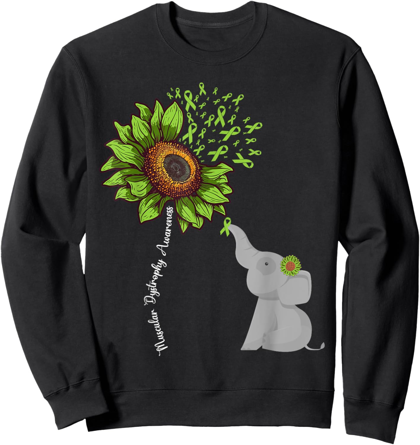 Sunflower Elephant Duchenne Muscular Dystrophy Awareness Sweatshirt - Sweatshirt | Black