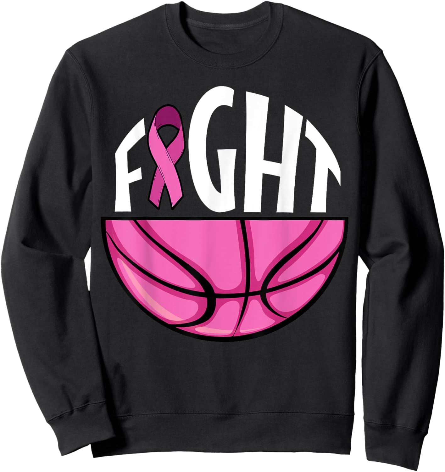 Breast Cancer Awareness Pink Ribbon Basketball Team Support Sweatshirt - Sweatshirt | Black