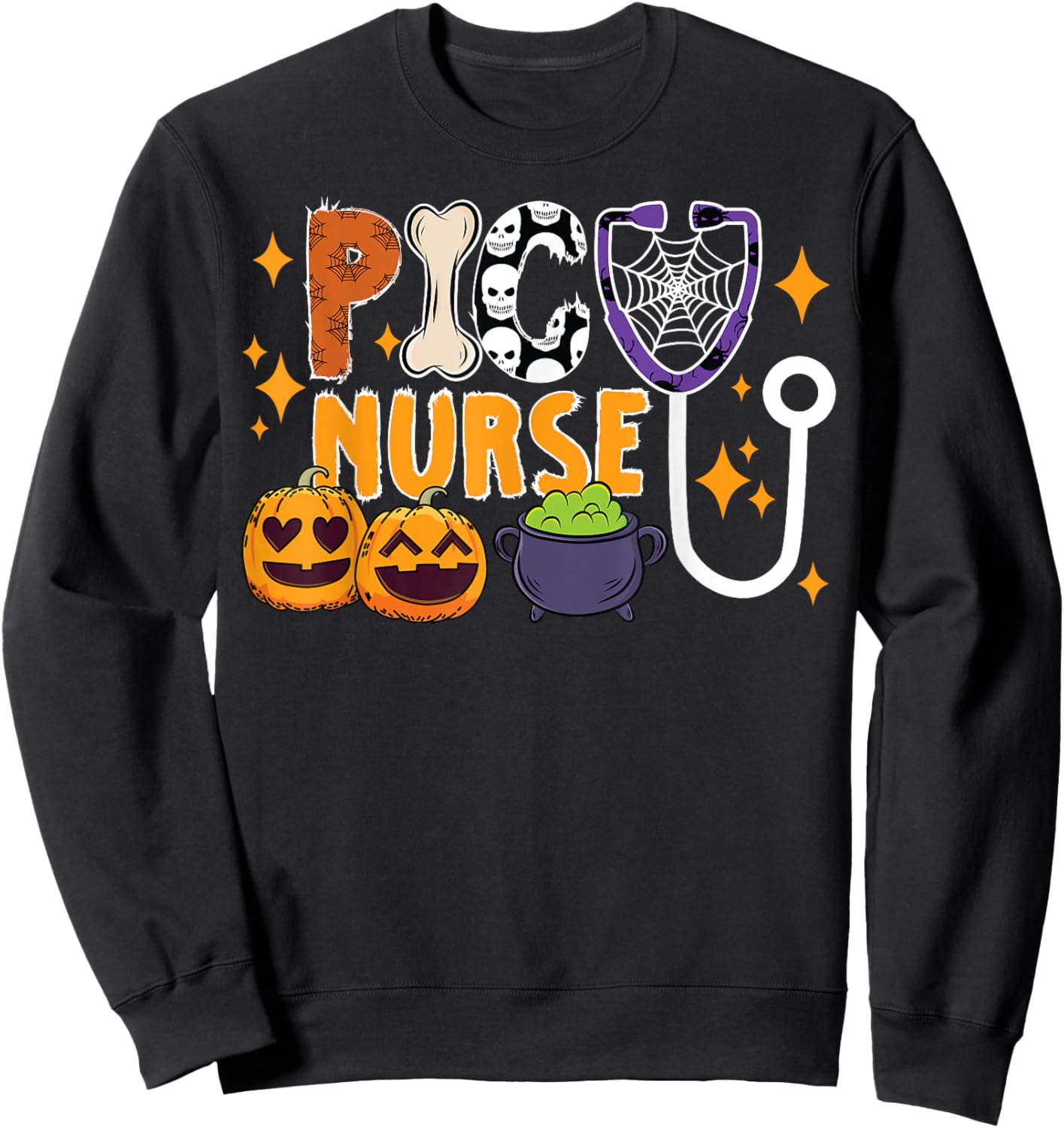 Spooky PICU Nurse Halloween Pediatric Intensive Care Unit Sweatshirt - Sweatshirt | Black