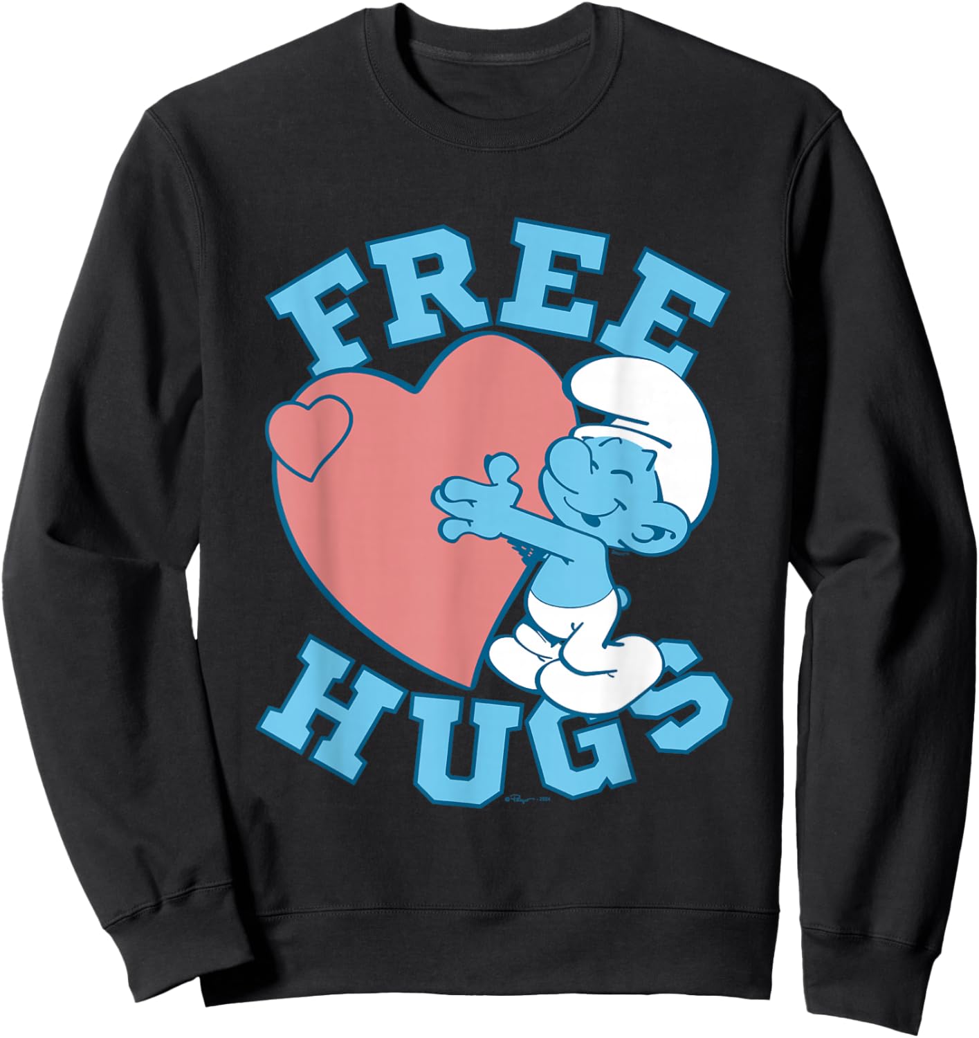 The Smurfs Valentine's Day Cute Smurf Free Hugs Chest Logo Sweatshirt - Sweatshirt | Black