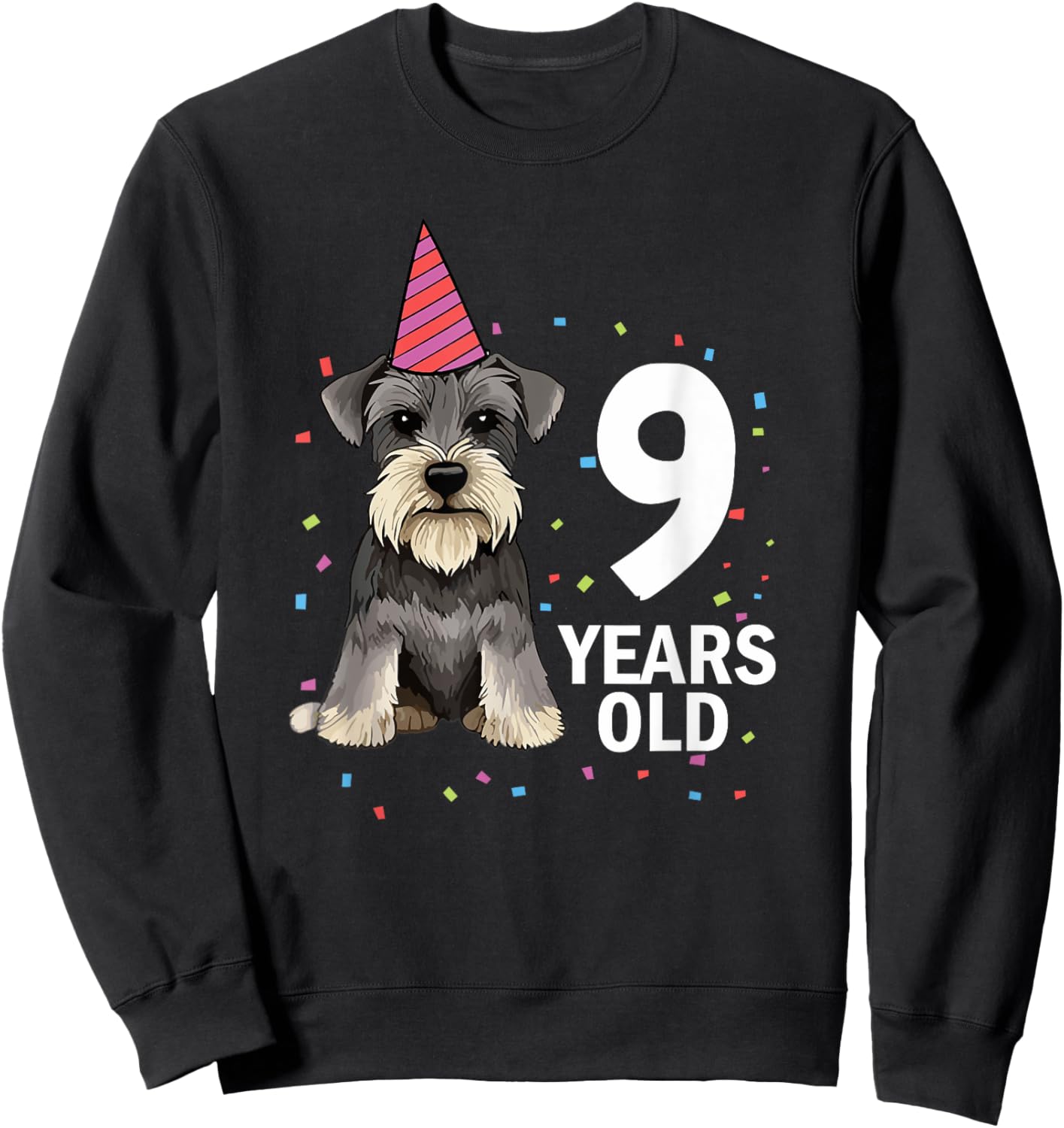 9 Years Old Birthday Schnauzer Dog Lover Puppy 9th Party Kid Sweatshirt - Sweatshirt | Black