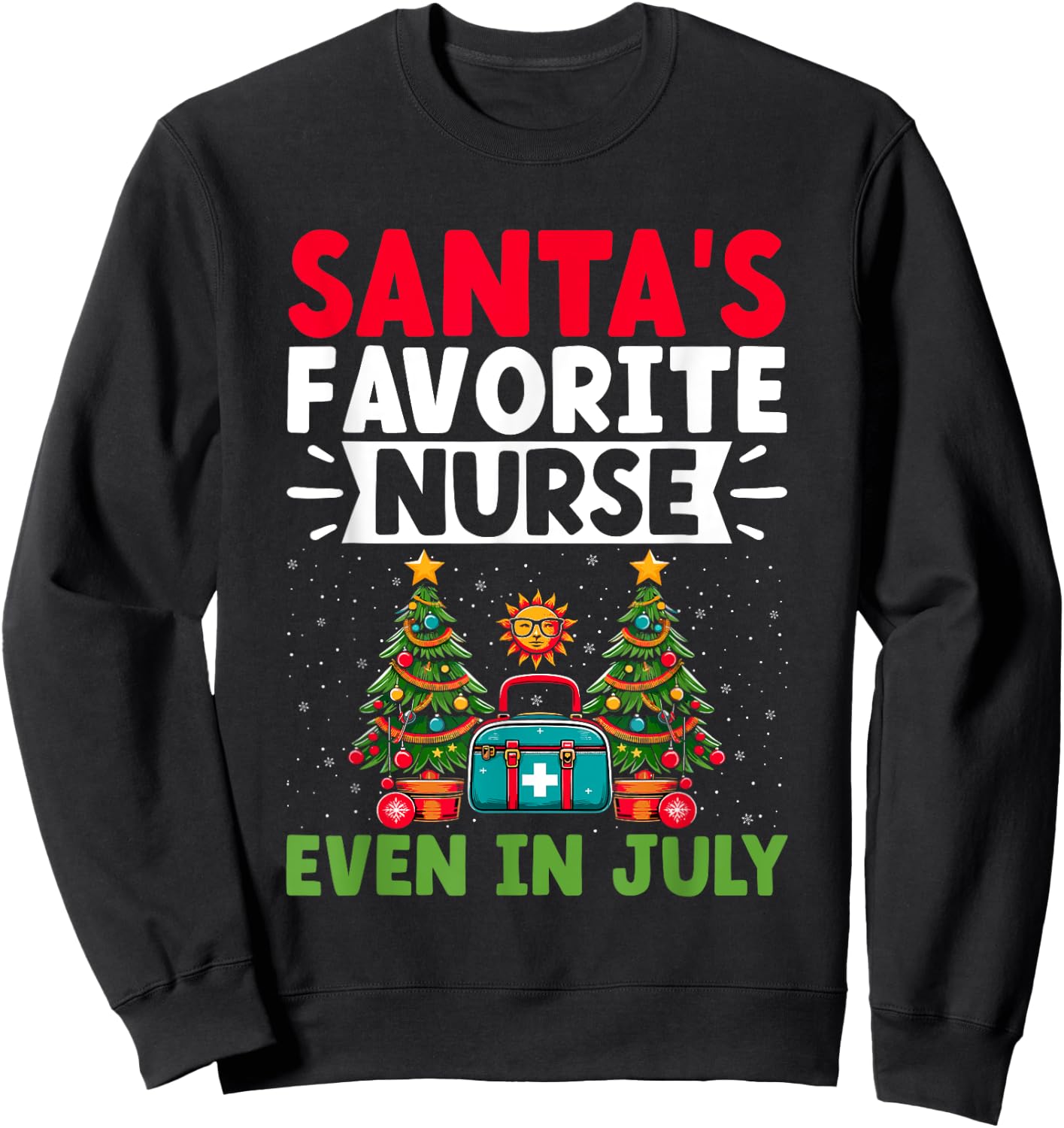Christmas In July Nurse Santa Hat Summer Medical RN Sweatshirt - Sweatshirt | Black
