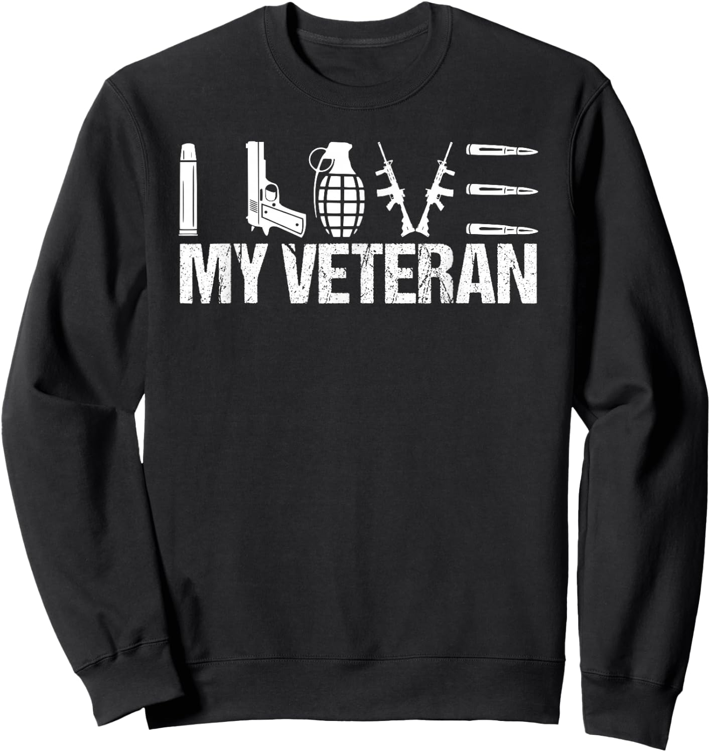 I Love My Veteran Flag Heart Wife Girlfriend Sweatshirt - Sweatshirt | Black