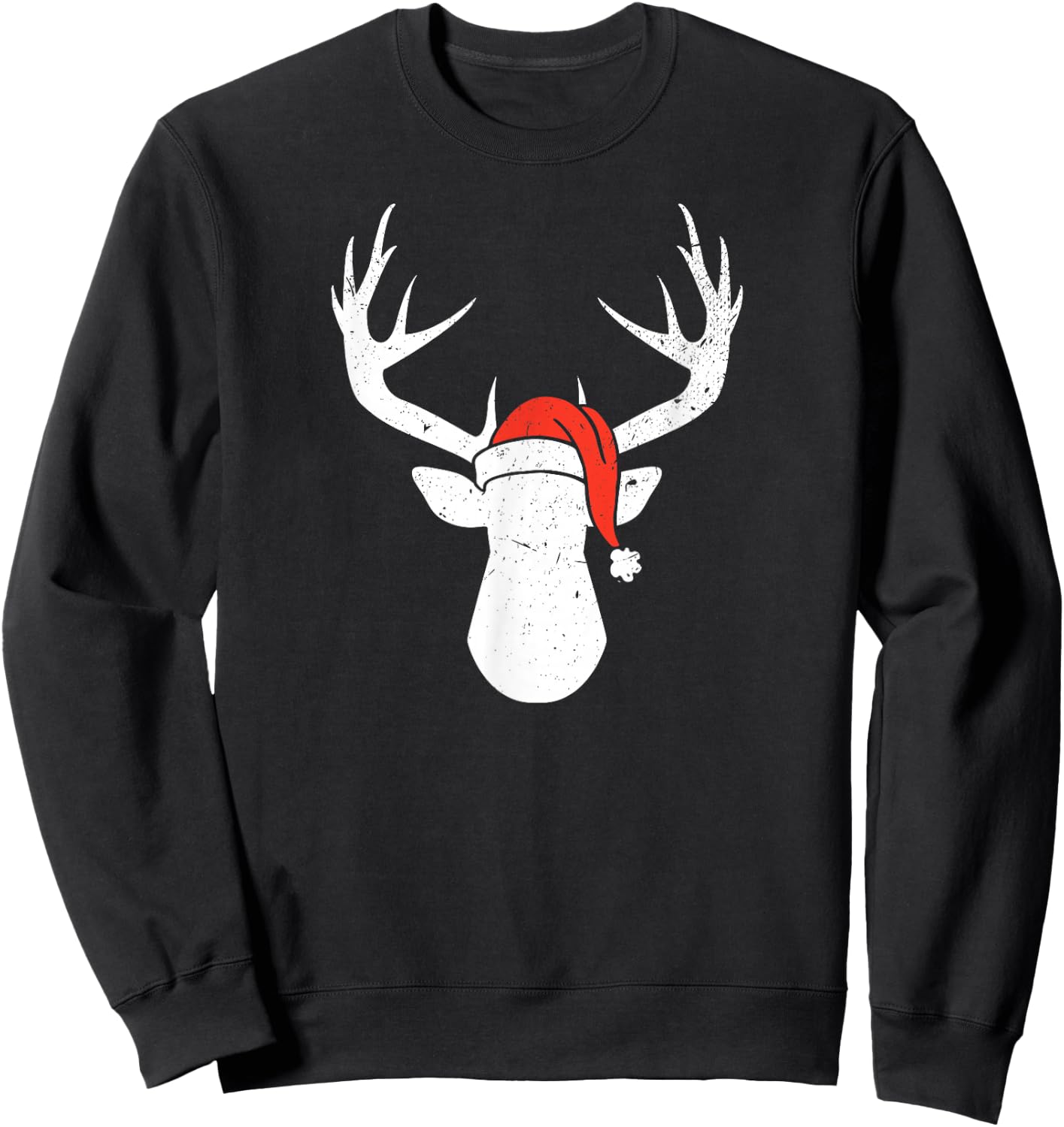 Deer with Santa Hat Christmas Pajama Hunting Gift Sweatshirt - Sweatshirt | Black
