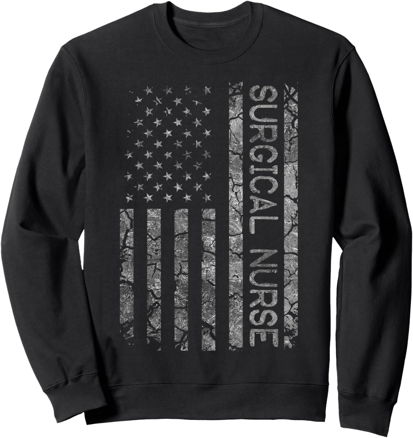 Funny Job Title Worker American Flag Surgical Nurse Sweatshirt - Sweatshirt | Black