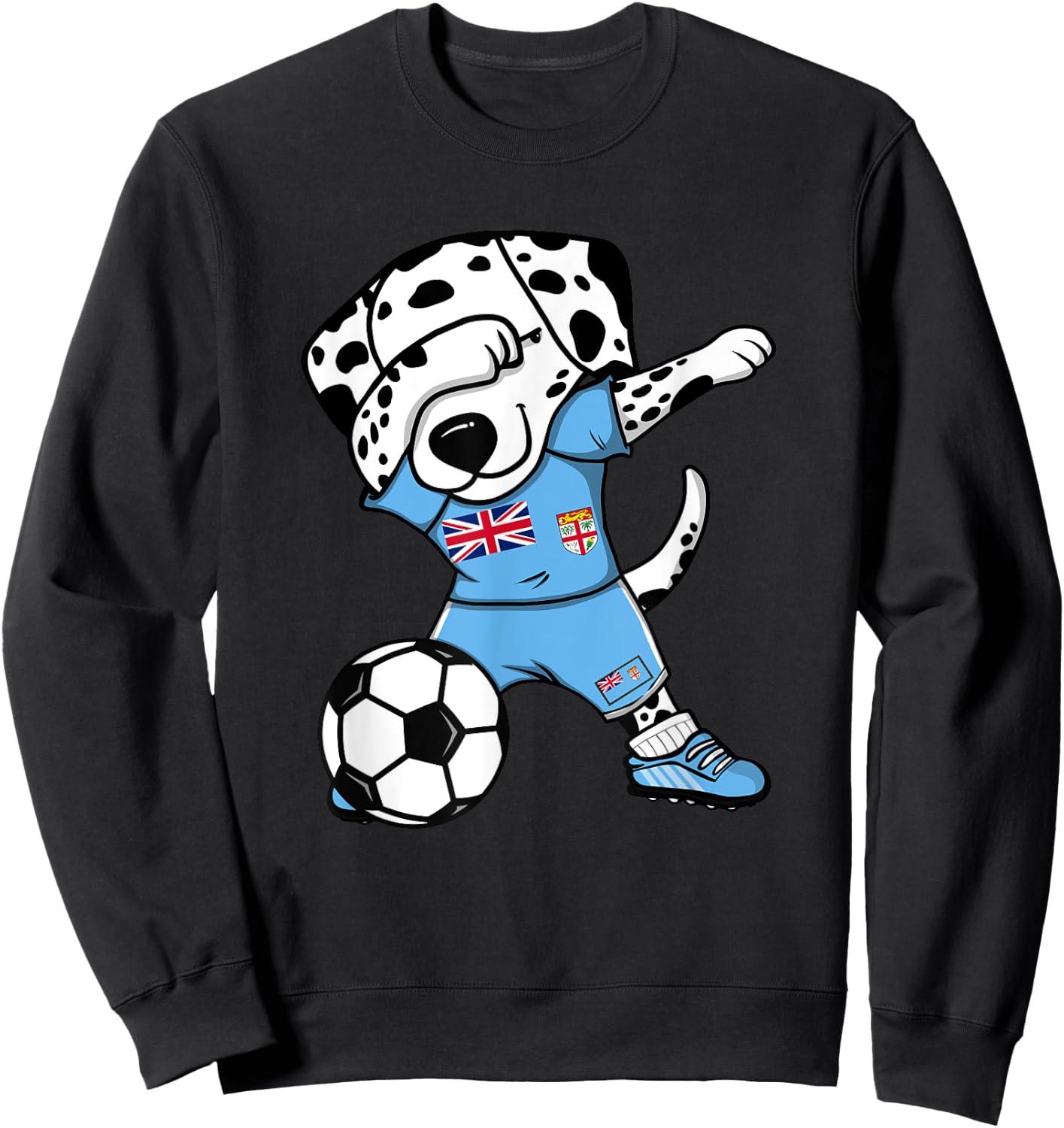 Dabbing Dalmatian Fiji Soccer Fans Jersey Fijian Football Sweatshirt - Sweatshirt | Black