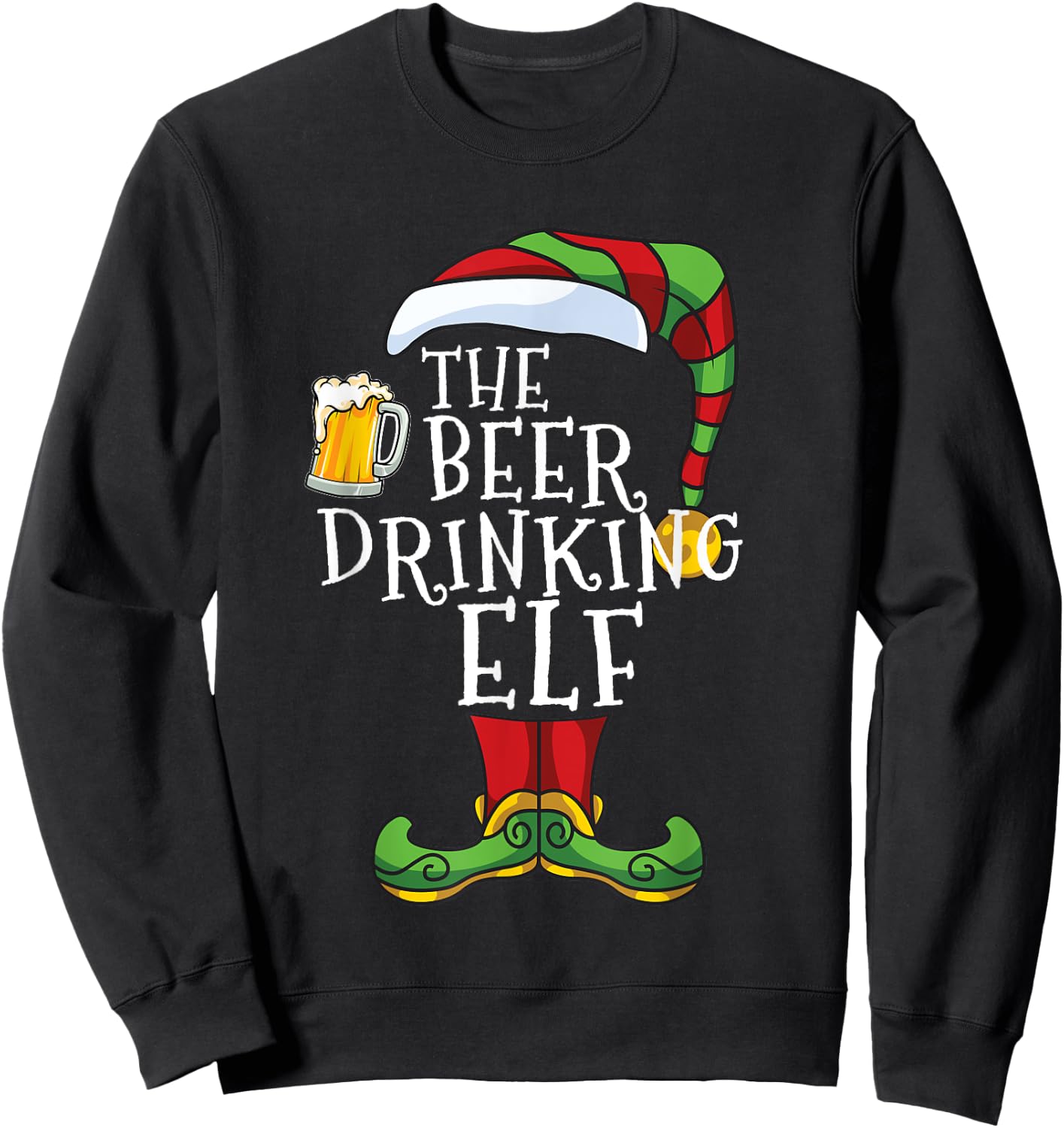 Beer Drinking Elf Family Matching Christmas Funny Sweatshirt - Sweatshirt | Black