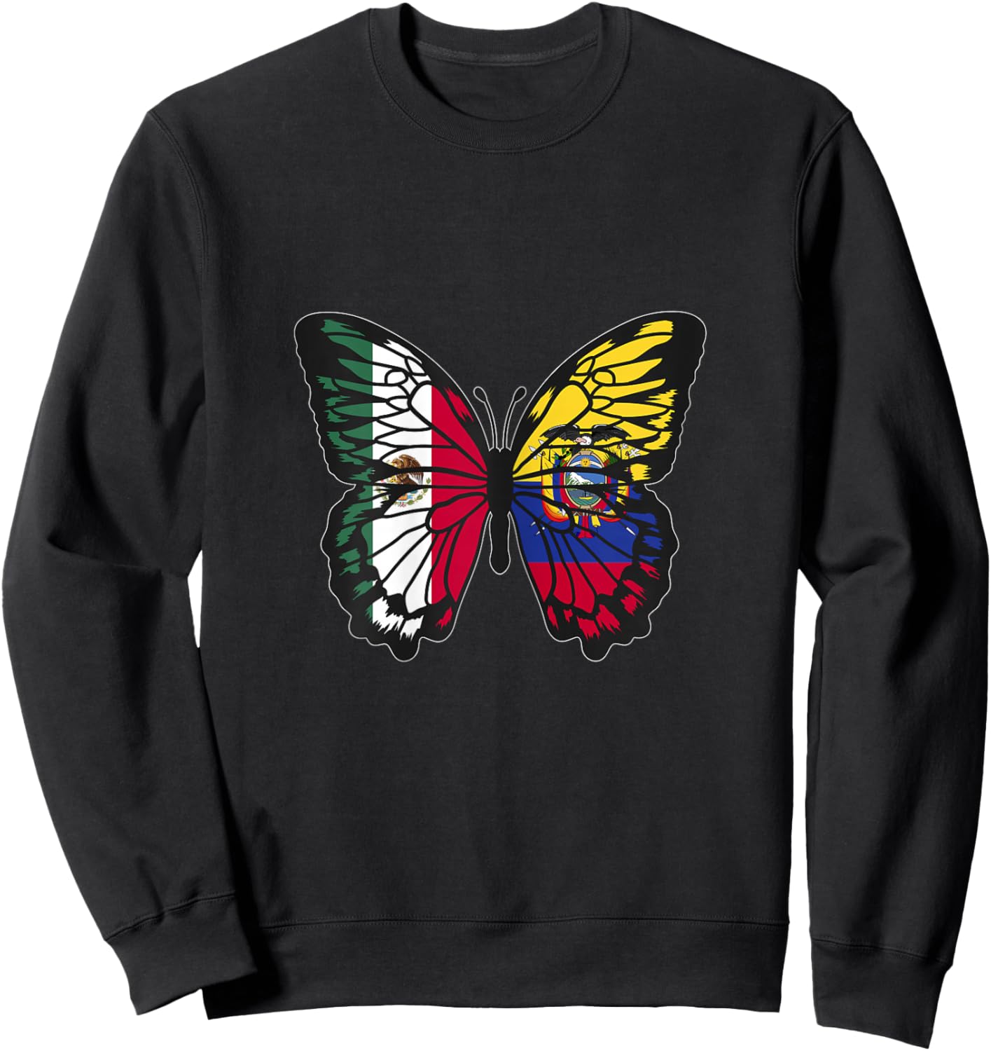 Mexico and Ecuador Mix Butterfly Half Mexican Ecuadorian Sweatshirt - Sweatshirt | Black