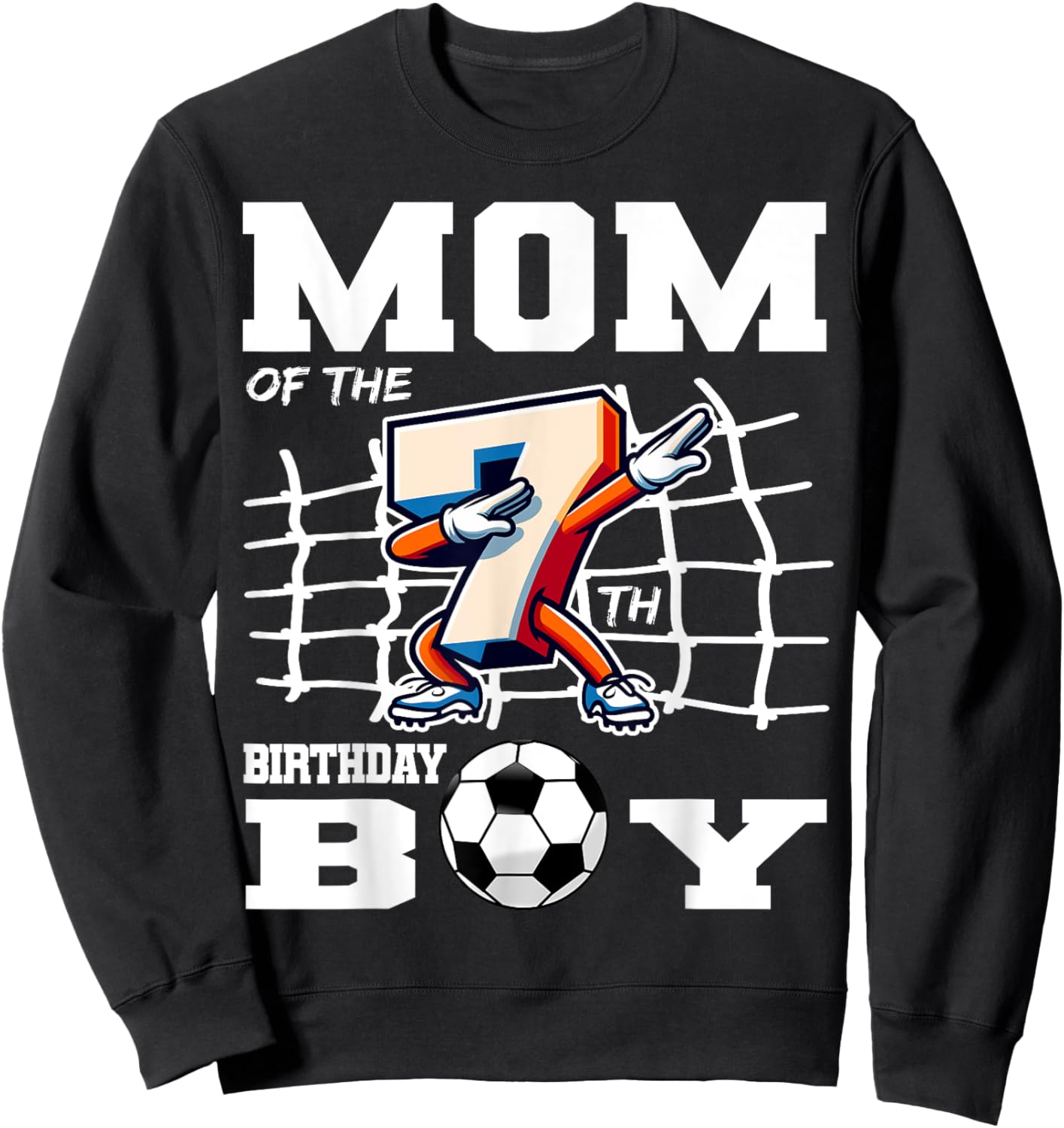 Mom 7th Birthday Boy Dabbing Soccer Football B-Day Party Sweatshirt - Sweatshirt | Black