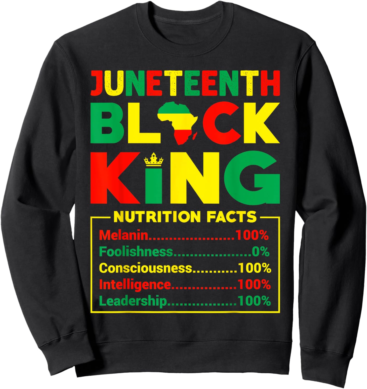 Juneteenth Boy Black King Nutritional Facts Couple Sweatshirt - Sweatshirt | Black