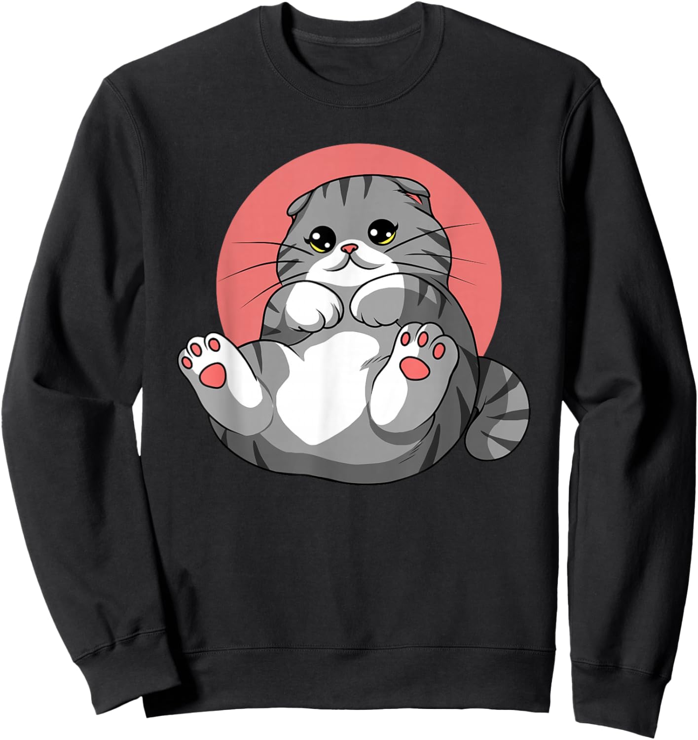 Scottish Fold Cat Neko Kitty Cute Kawaii Anime Cat Sweatshirt - Sweatshirt | Black