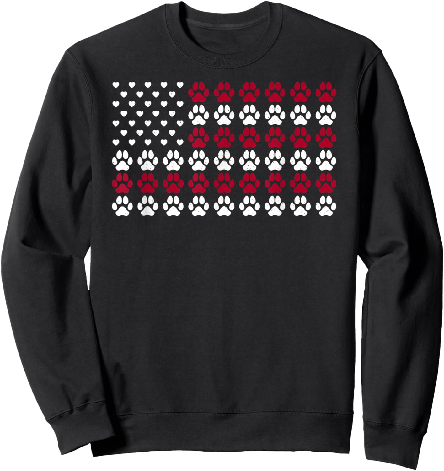 USA Flag Dogs paw Heart Distressed American Flag Dog Paw Sweatshirt - Sweatshirt | Black