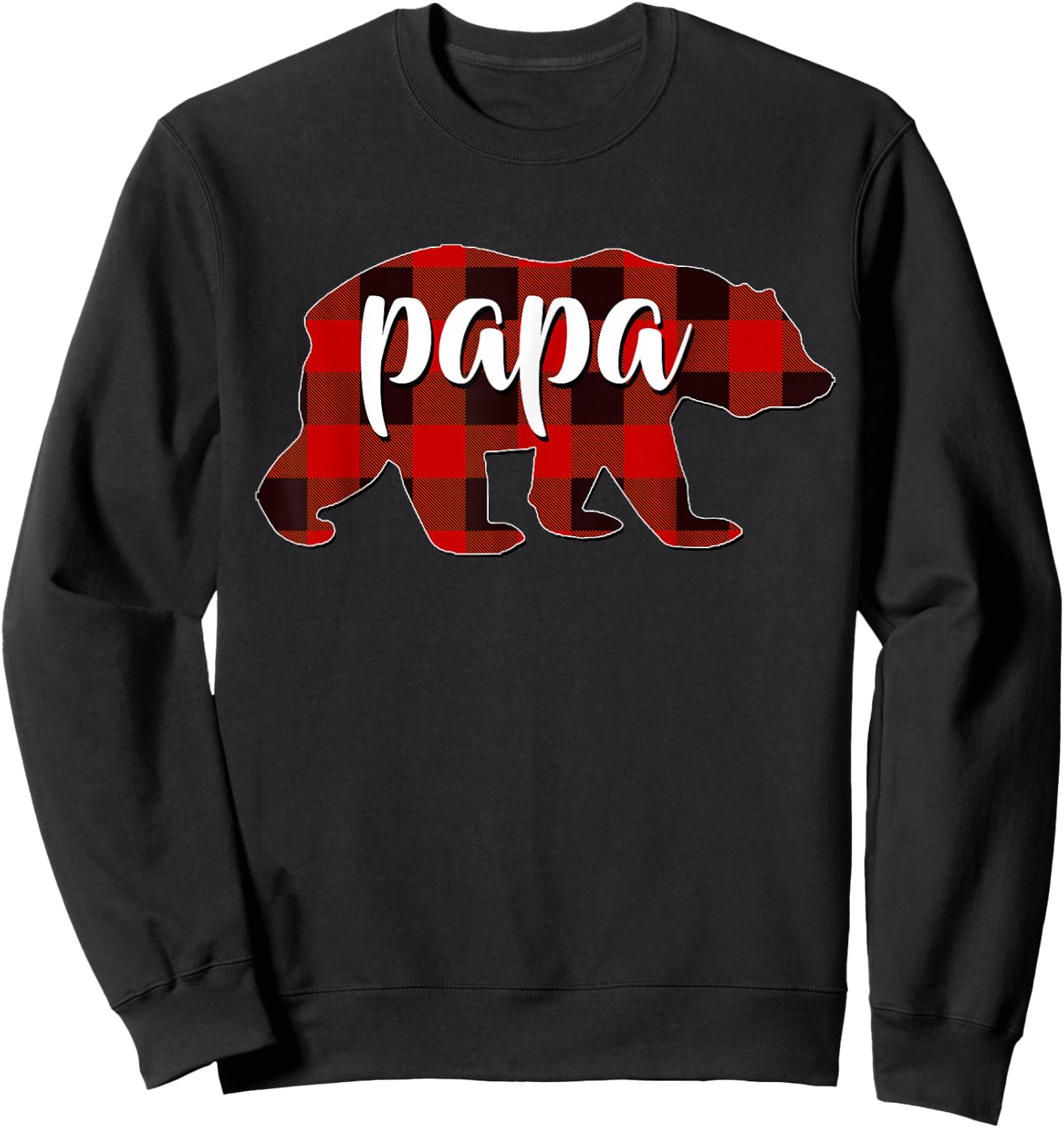 Red Plaid Papa Buffalo Matching Family Dad Pyjamas Christmas Sweatshirt - Sweatshirt | Black