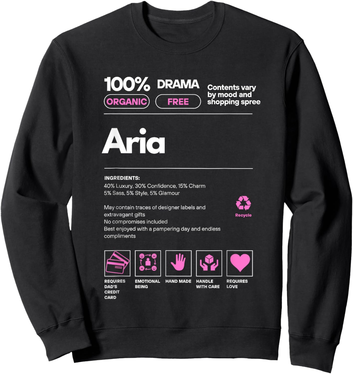 Aria Name gift Aria Sarcastic Nutrition Facts Sweatshirt - Sweatshirt | Black