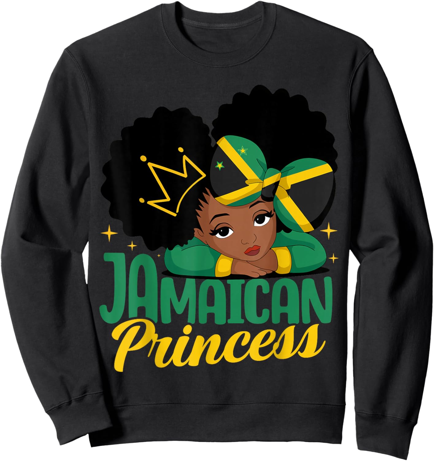Jamaican Princess Jamaica Girl Melanin Cute Jamaican Flag Sweatshirt - Sweatshirt | Black