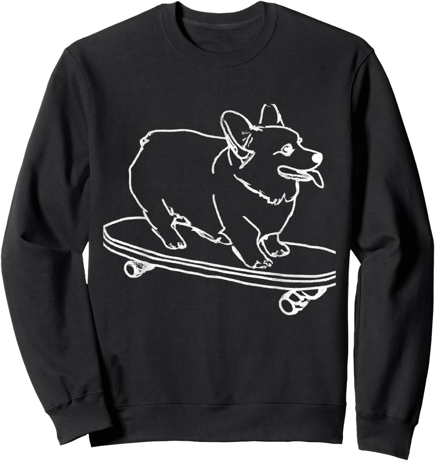 Corgi Skateboarding Outline Line Drawing Skater Corgi Dog Sweatshirt - Sweatshirt | Black