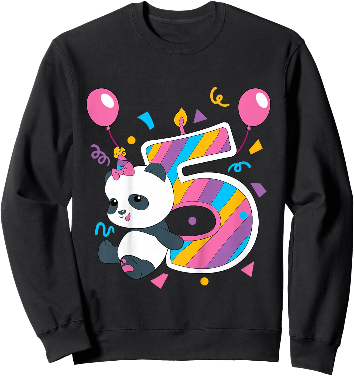 Panda I'm 5 Years Old Girls Birthday Party Sweatshirt - Sweatshirt | Black