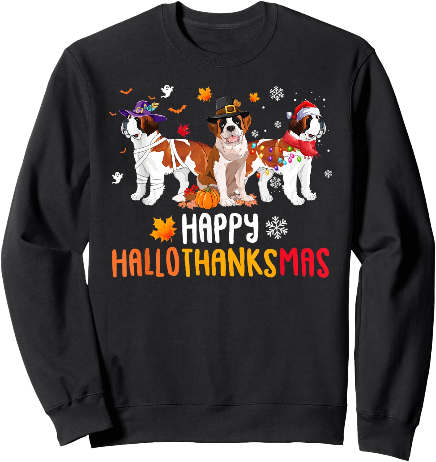 Halloween Thanksgiving Christmas Funny Saint Bernard Dogs Sweatshirt - Sweatshirt | Black